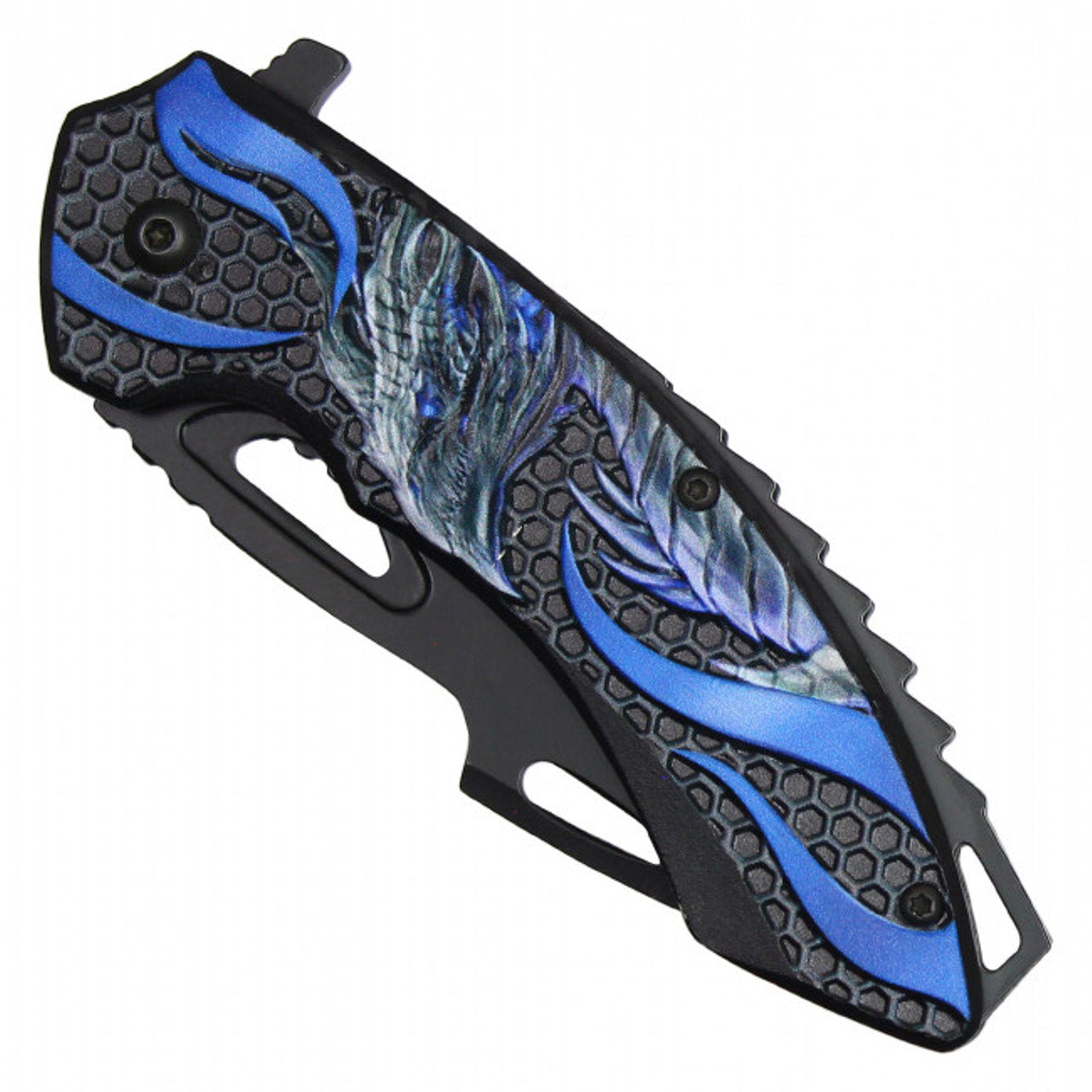 9" Blue Dragon Pocket Knife | Fantasy Folding Knife with Flaming Blade