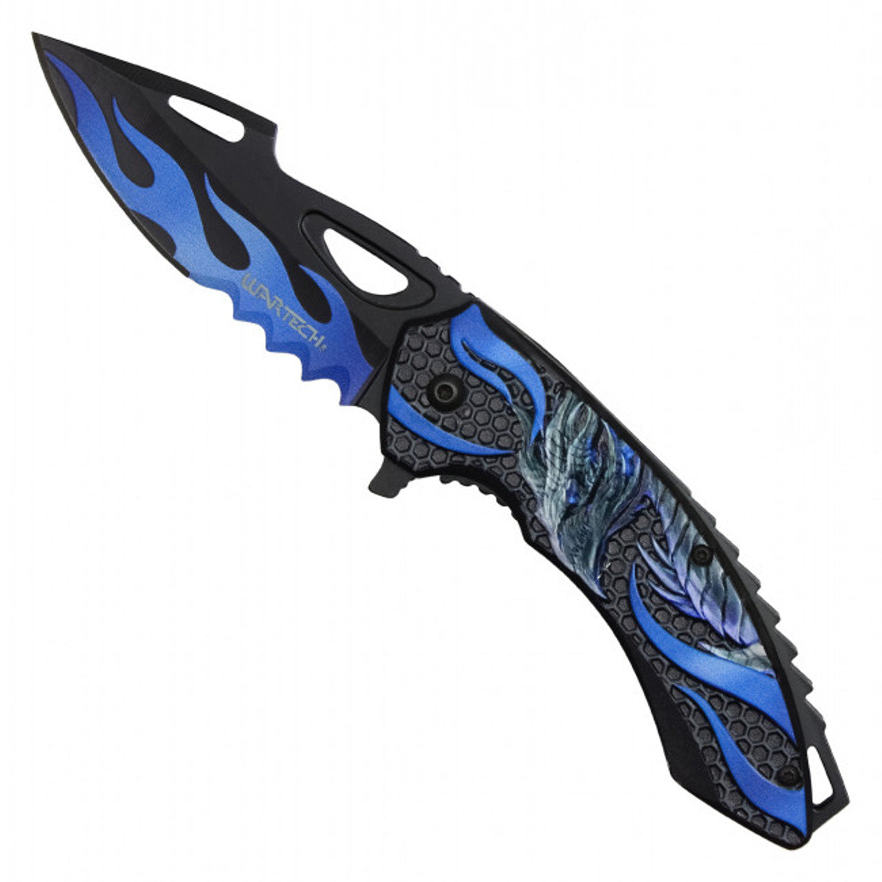 9" Blue Dragon Pocket Knife | Fantasy Folding Knife with Flaming Blade