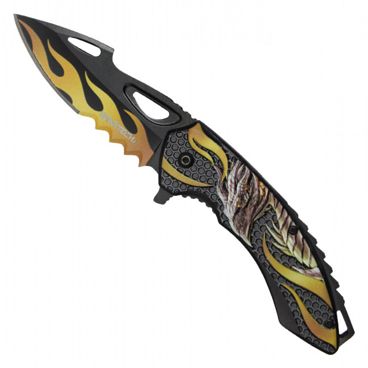 9" Gold Dragon Pocket Knife | Fantasy Folding Knife with Flaming Blade