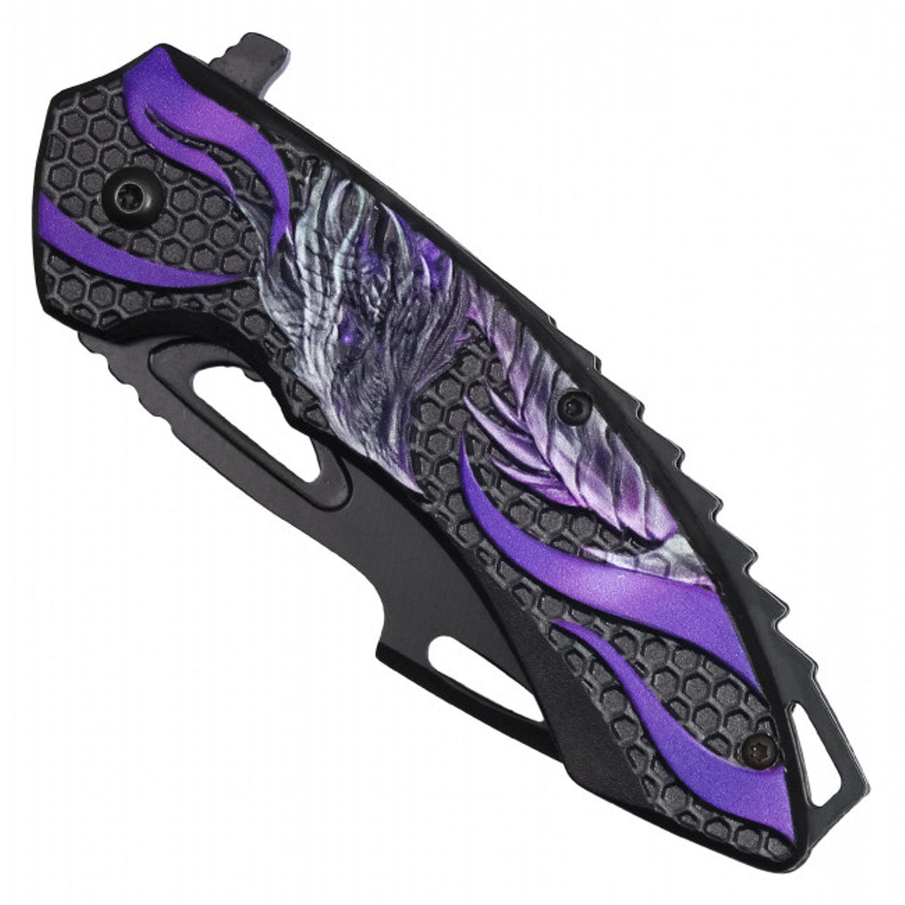 9" Purple Dragon Pocket Knife | Fantasy Folding Knife with Flaming Blade