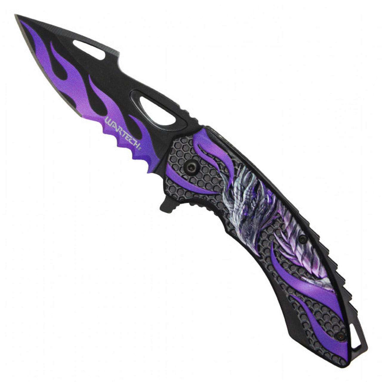 9" Purple Dragon Pocket Knife | Fantasy Folding Knife with Flaming Blade
