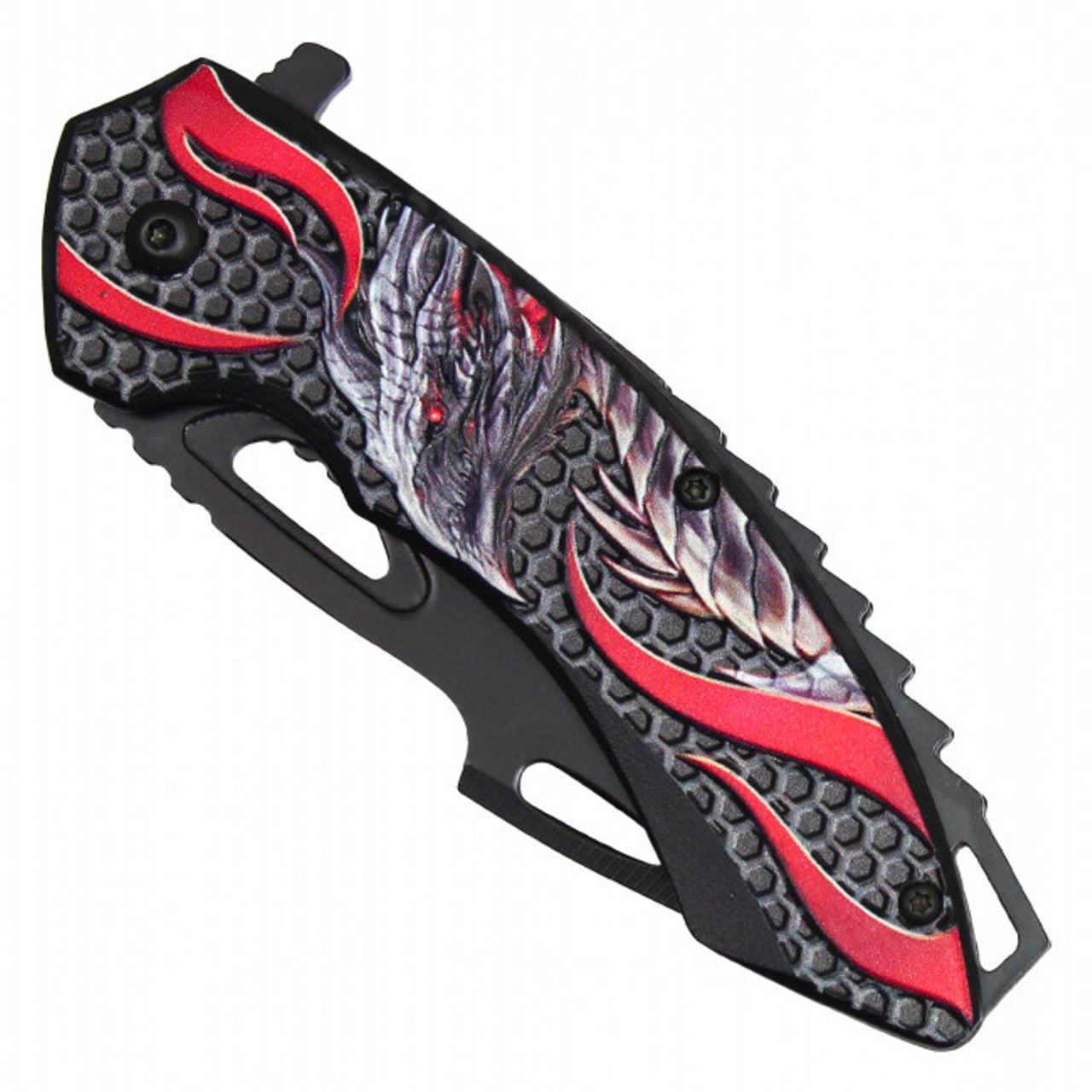 9" Red Dragon Pocket Knife | Fantasy Folding Knife with Flaming Blade
