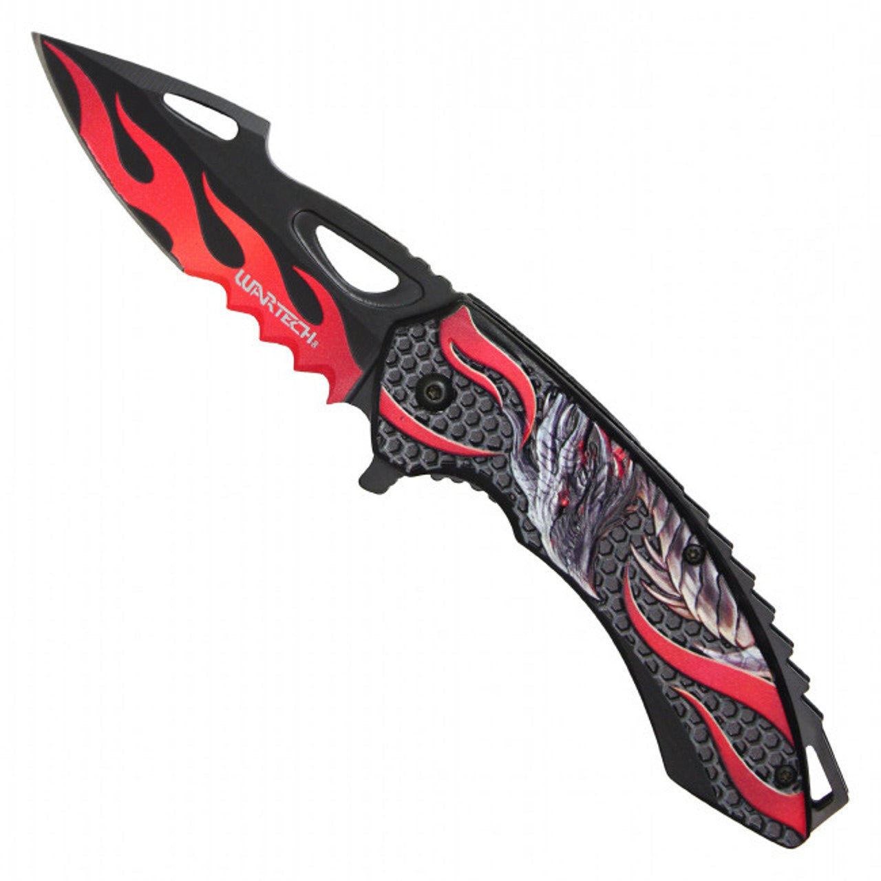 9" Red Dragon Pocket Knife | Fantasy Folding Knife with Flaming Blade