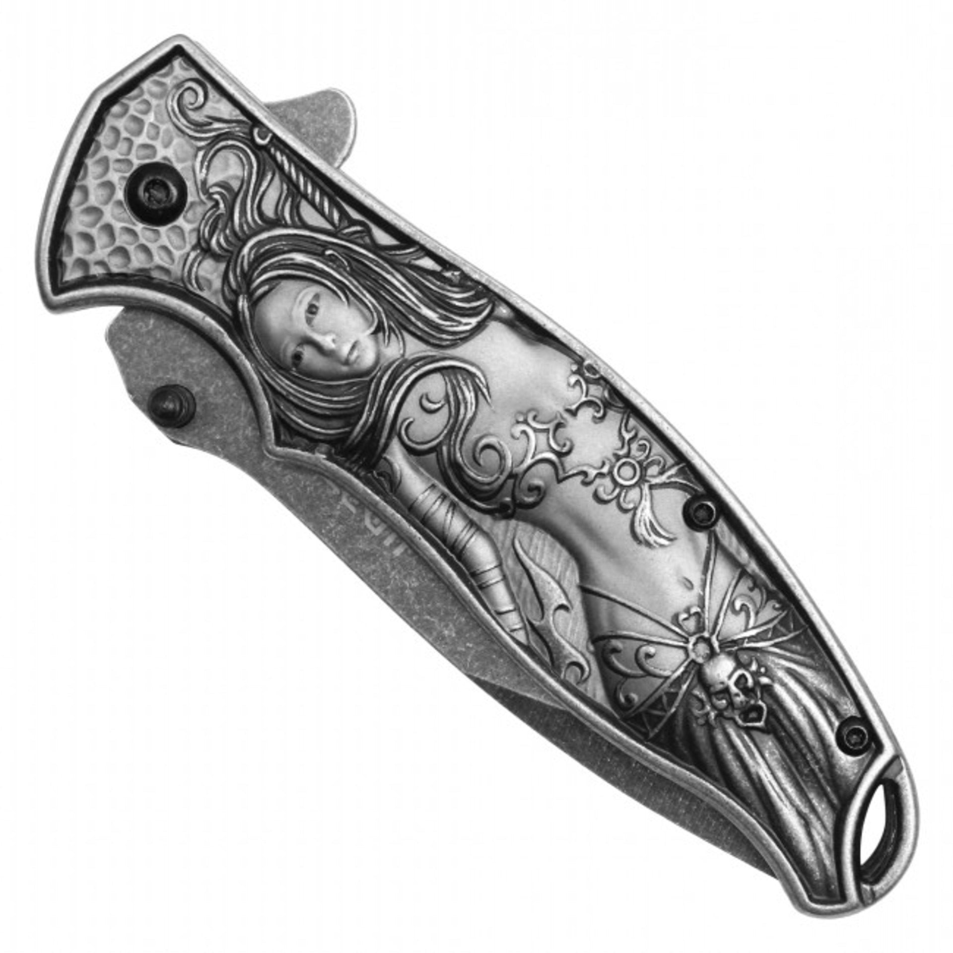 8.25" Mermaid Pocket Knife – Stonewashed Blade & 3D Mermaid Handle