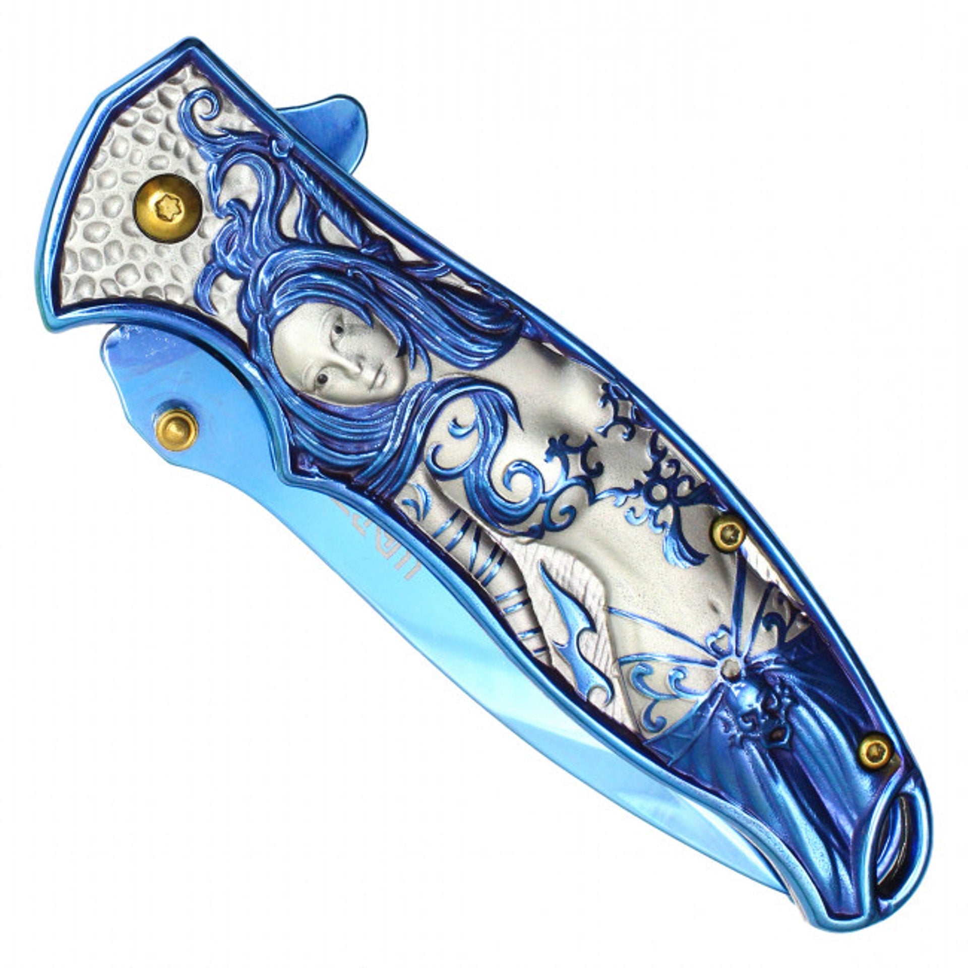 8.25" Mermaid Pocket Knife – Blue Blade & 3D Mermaid Handle