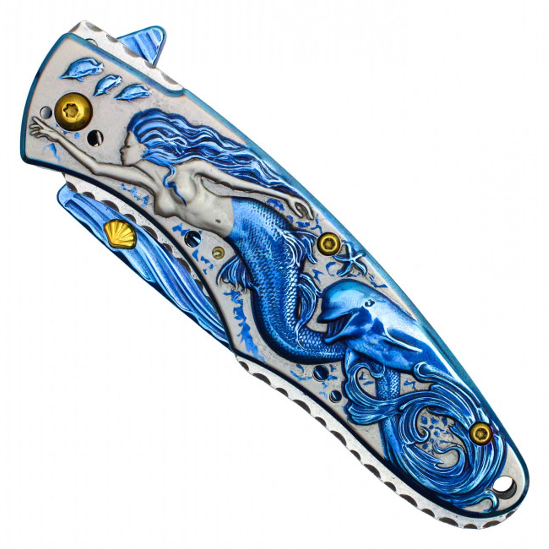 8" Blue Mermaid Pocket Knife – 3D Mermaid Handle & Blue Steel Blade