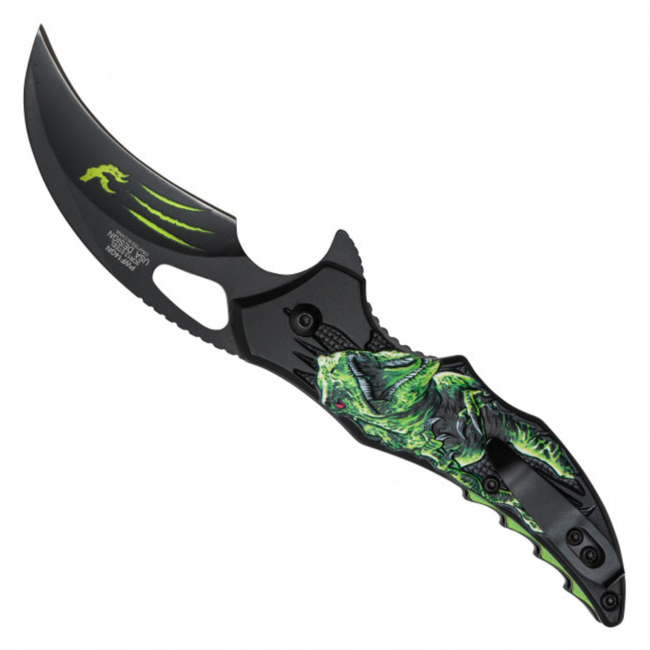 7" Green T-Rex Pocket Knife – Prehistoric Power in Your Pocket