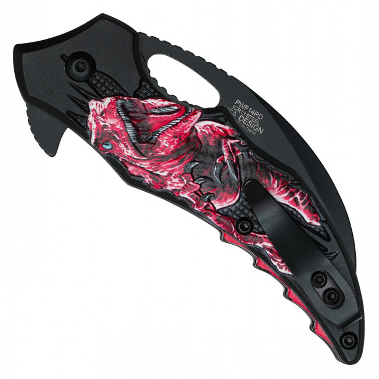 7" Red T-Rex Pocket Knife – Bold & Prehistoric Design