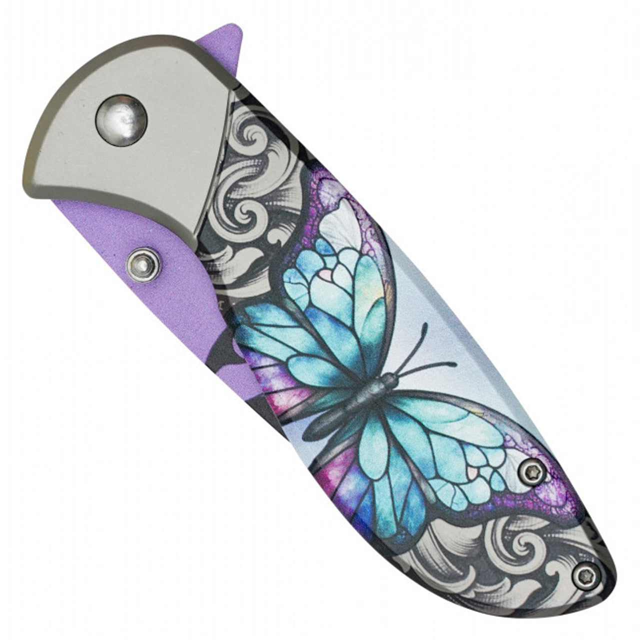 7" Wartech Purple Butterfly Pocket Knife – Stylish & Compact