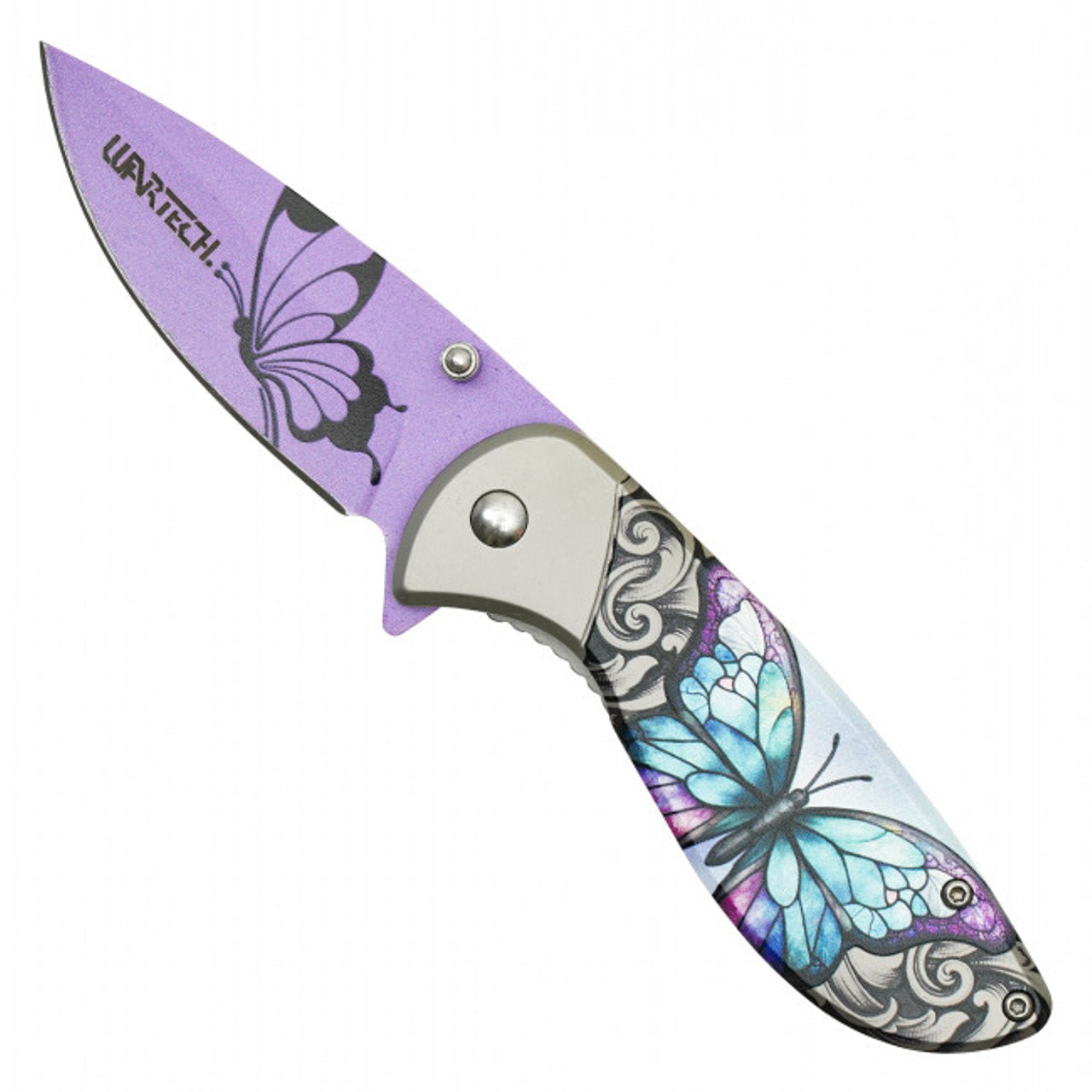 7" Wartech Purple Butterfly Pocket Knife – Stylish & Compact