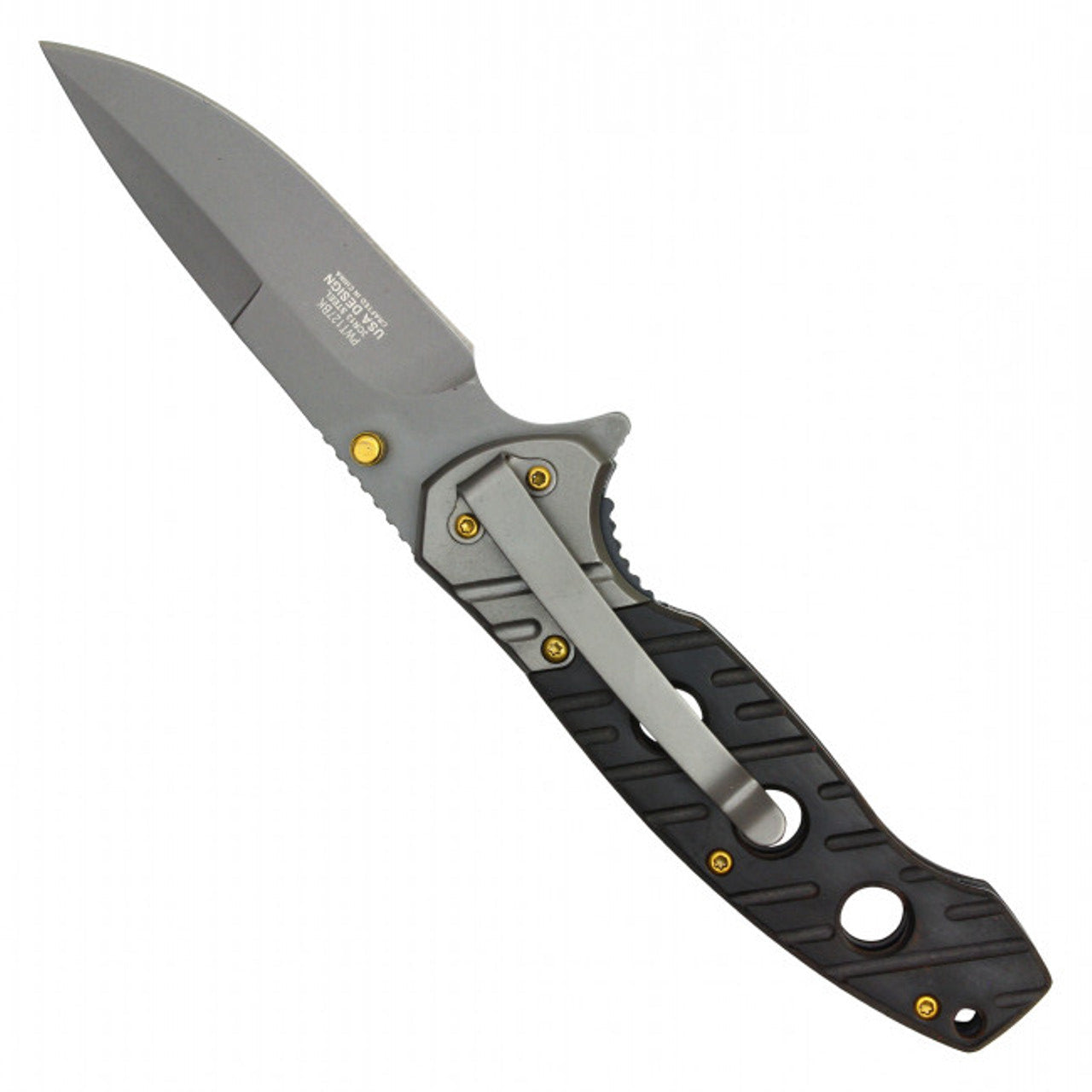 Wartech 8" Gray Tanto Pocket Knife – Black Wood Handle