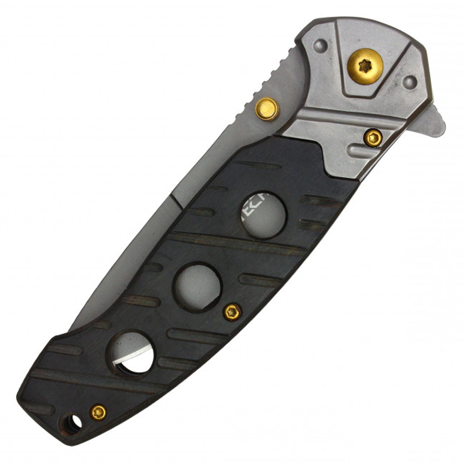 Wartech 8" Gray Tanto Pocket Knife – Black Wood Handle