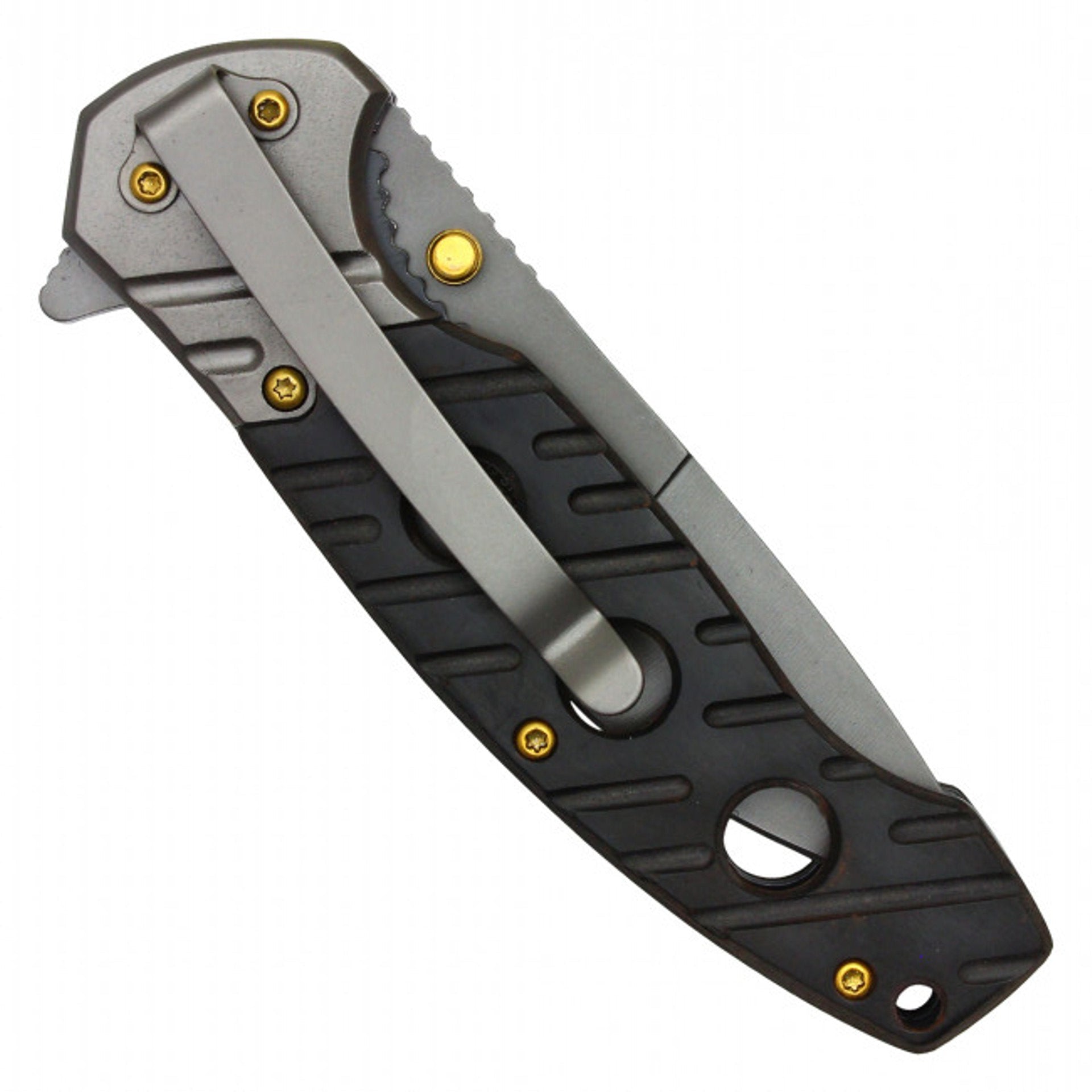 Wartech 8" Gray Tanto Pocket Knife – Black Wood Handle