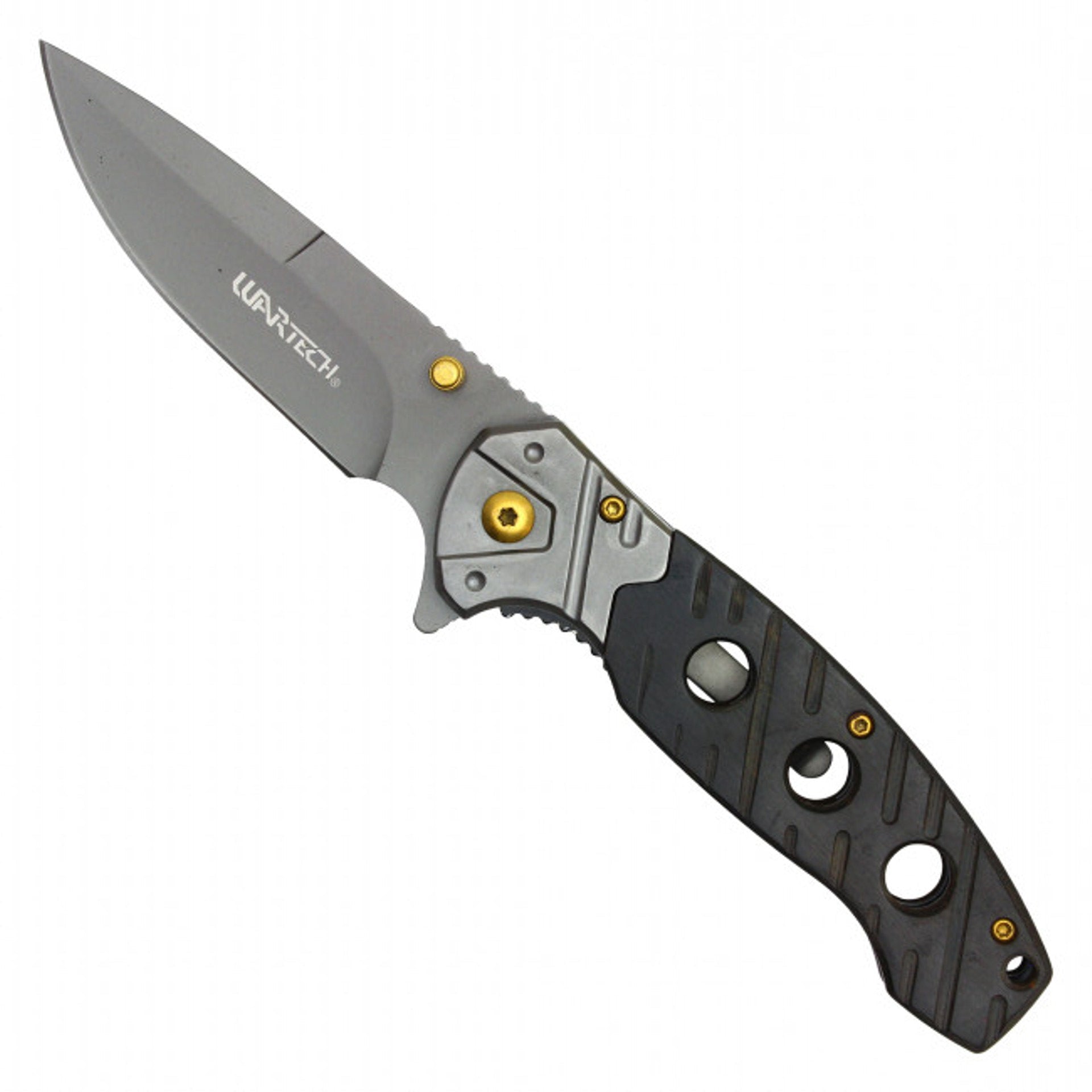 Wartech 8" Gray Tanto Pocket Knife – Black Wood Handle