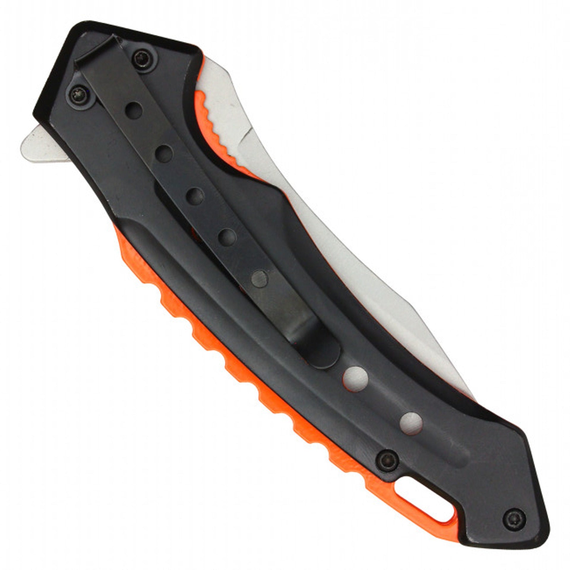 Wartech 8" Curved Black Pocket Knife – Black & Orange Handle