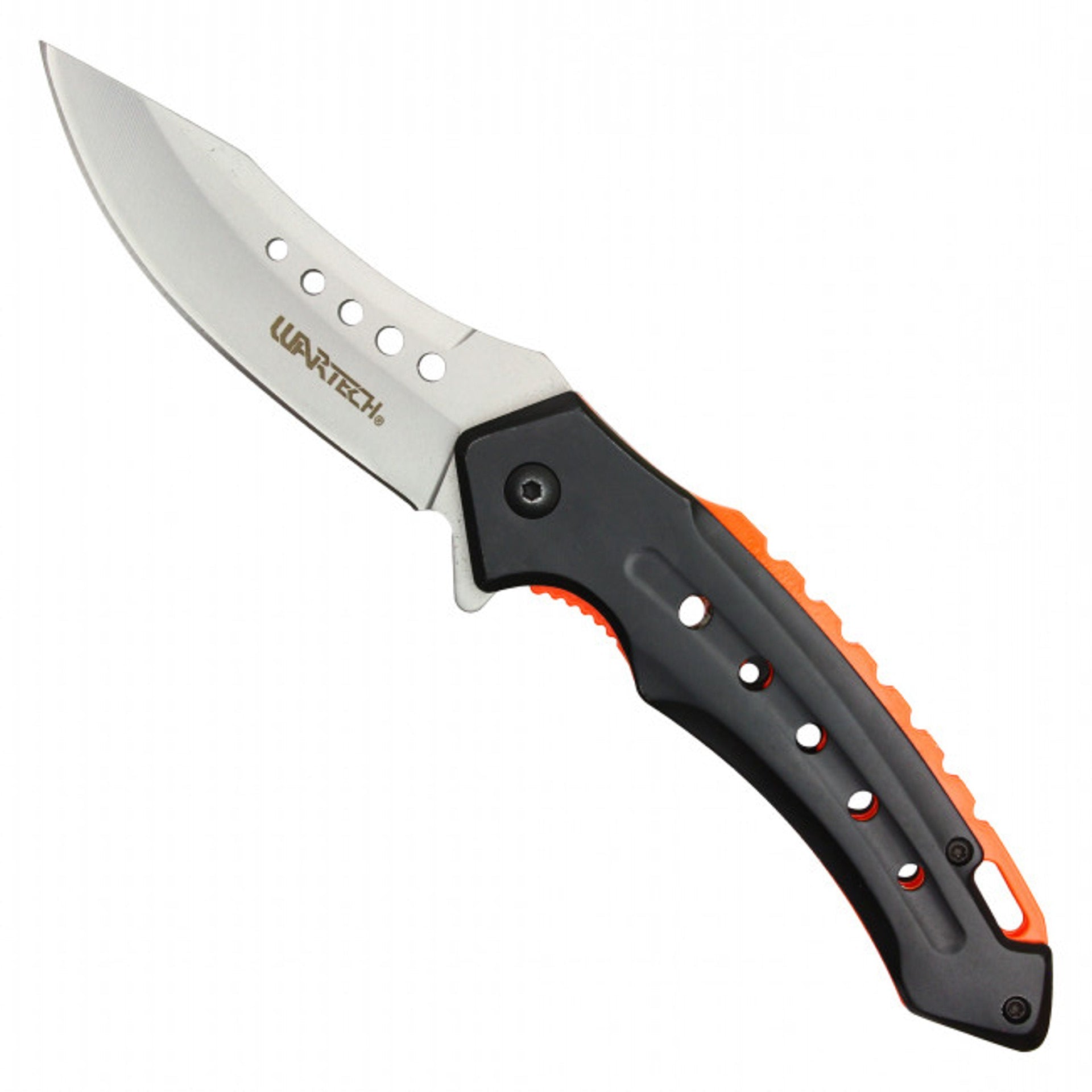 Wartech 8" Curved Black Pocket Knife – Black & Orange Handle