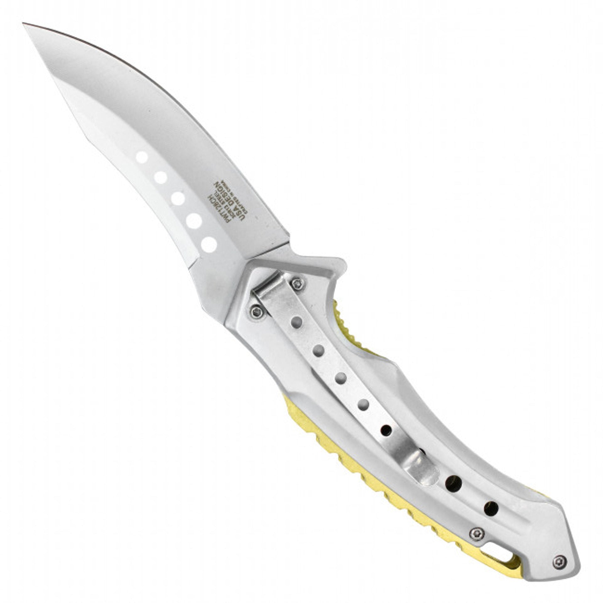 8" Curved Pocket Knife – Chrome Finish & Yellow Handle