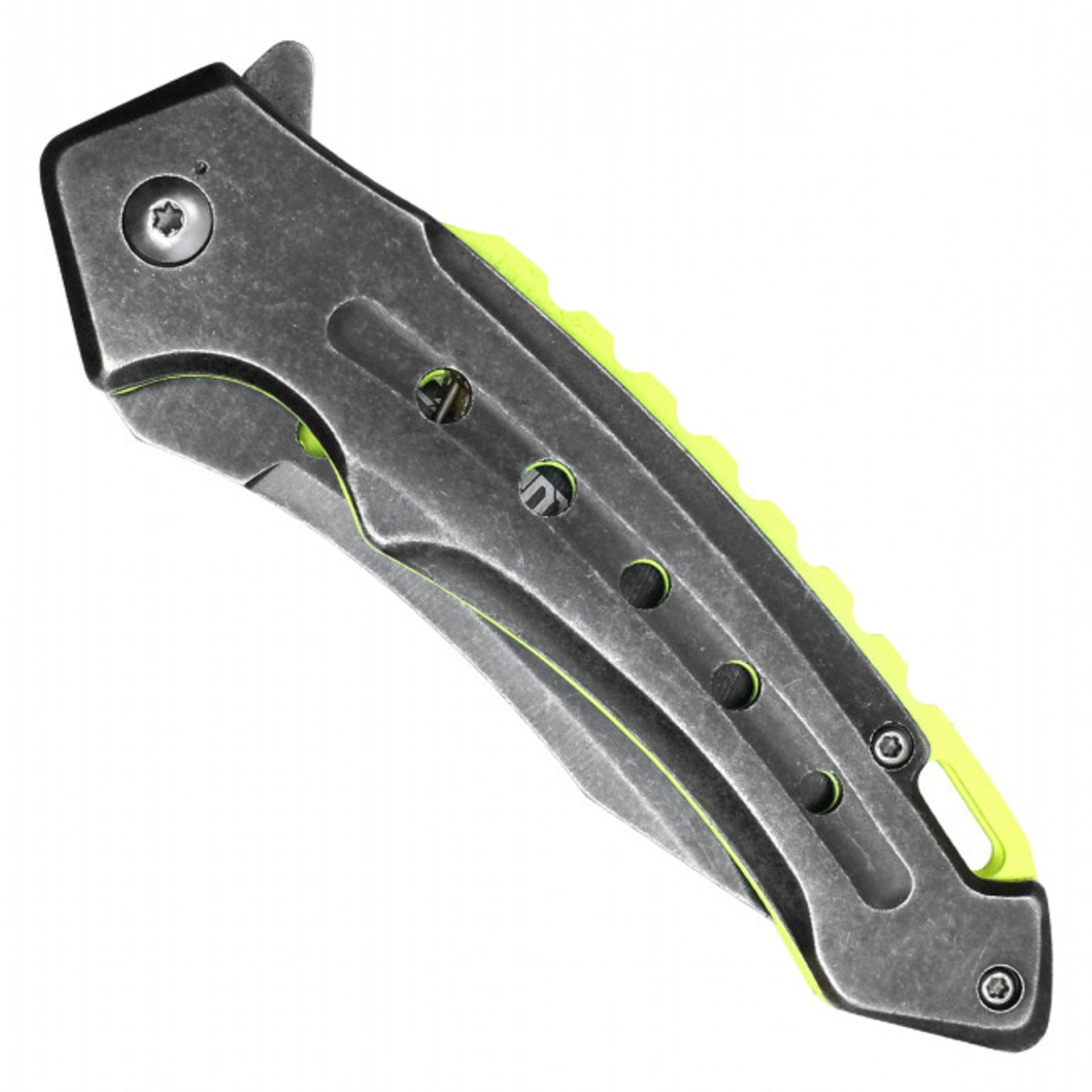 8" Curved Pocket Knife – Stonewashed Blade &Yellow Handle