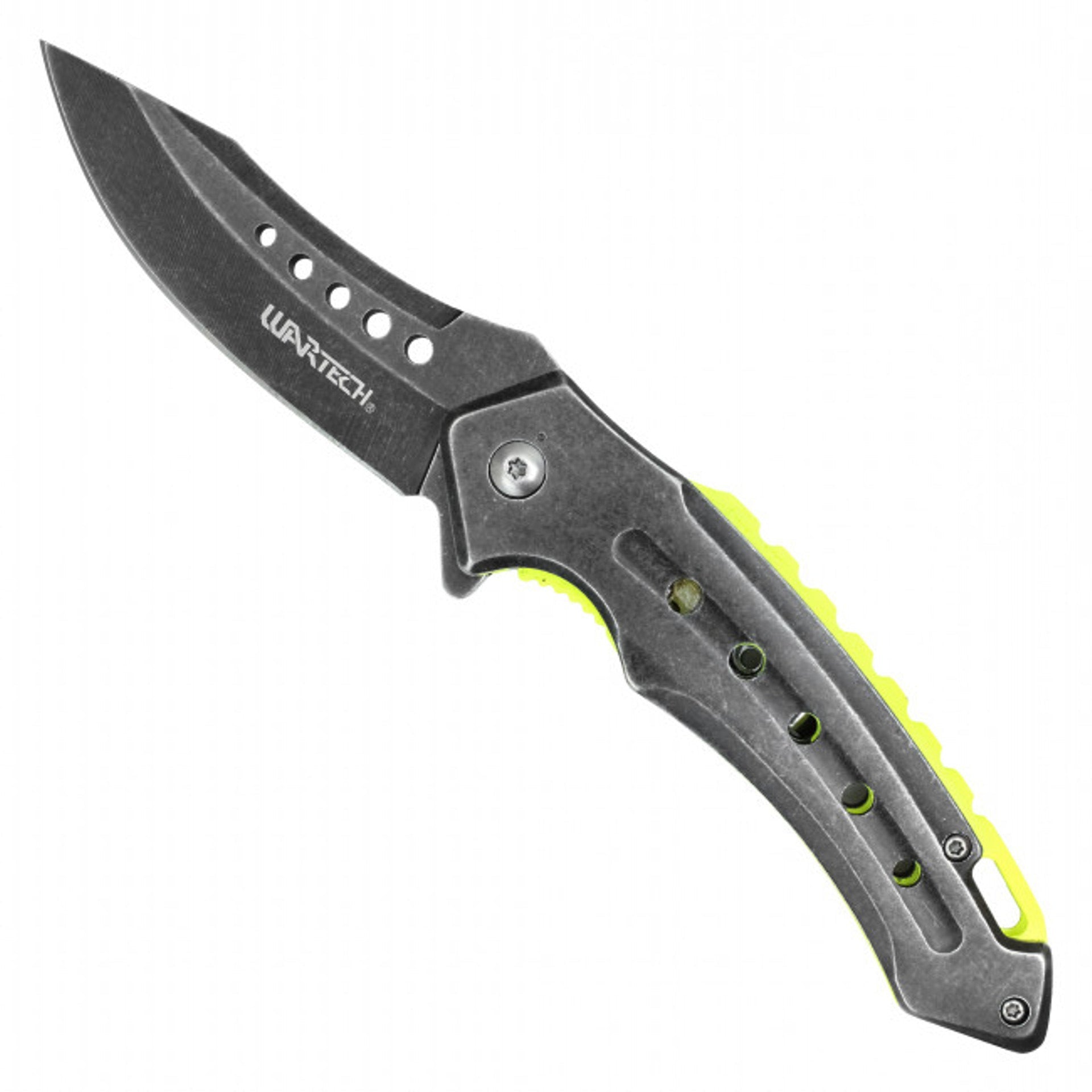 8" Curved Pocket Knife – Stonewashed Blade &Yellow Handle