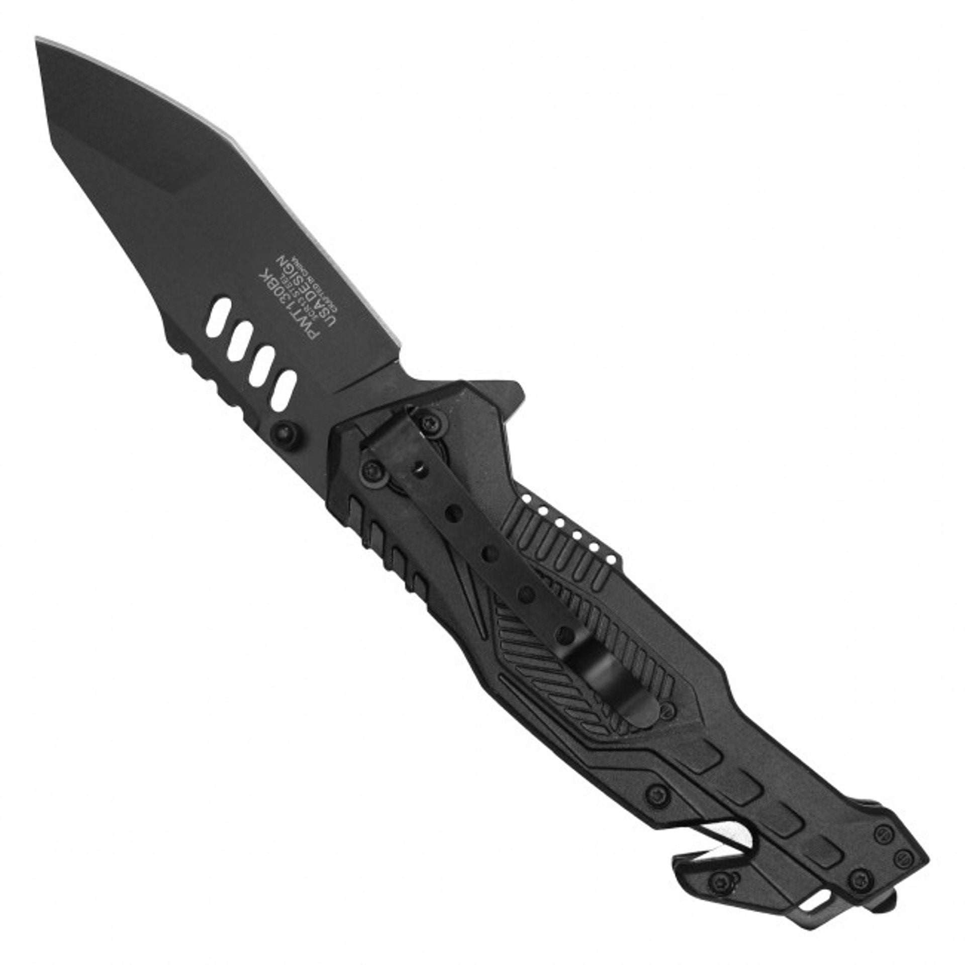 8.5" Tactical Pocket Knife – All-Black Steel Blade & Handle