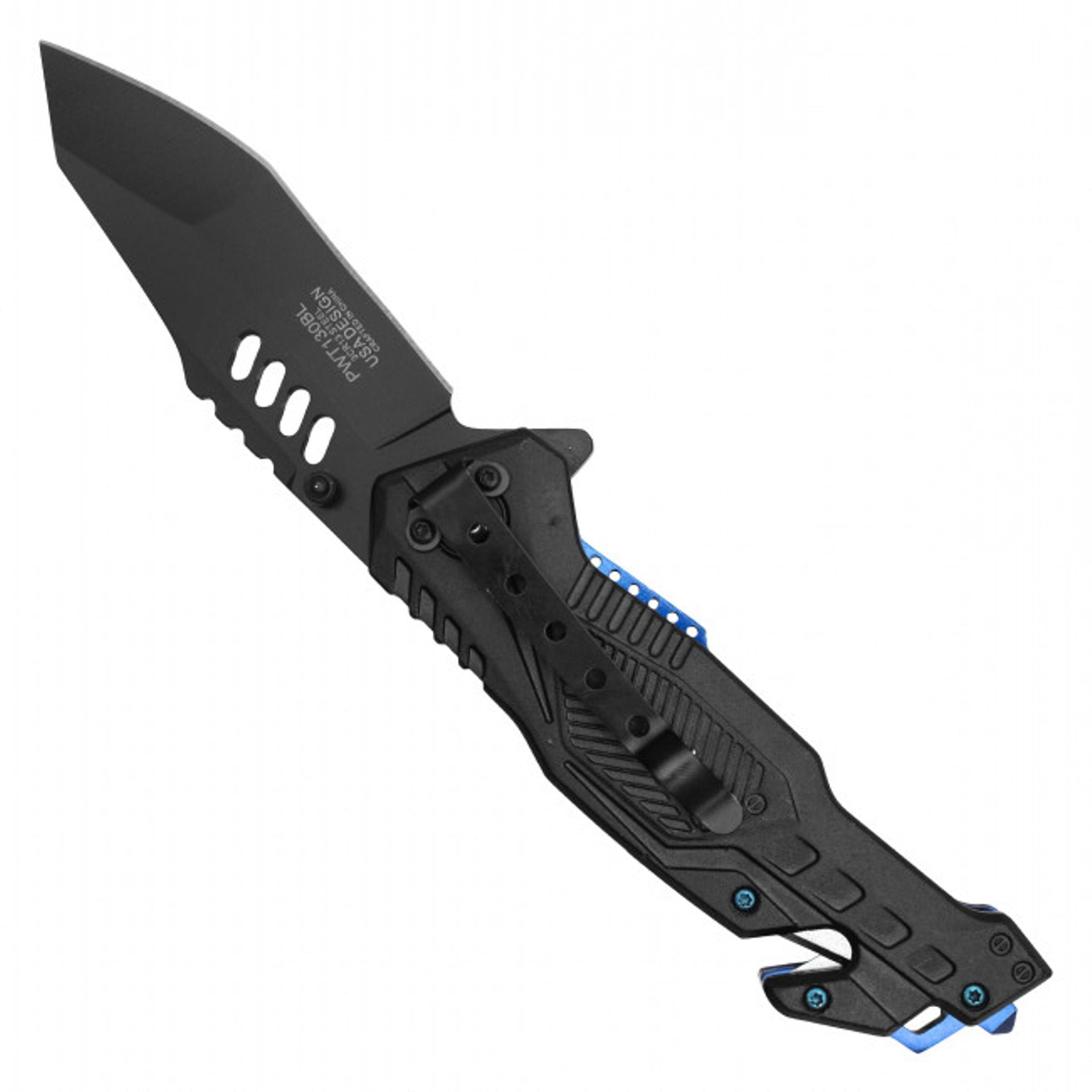8.5" Tactical Pocket Knife – Black & Blue Steel Blade And Handle