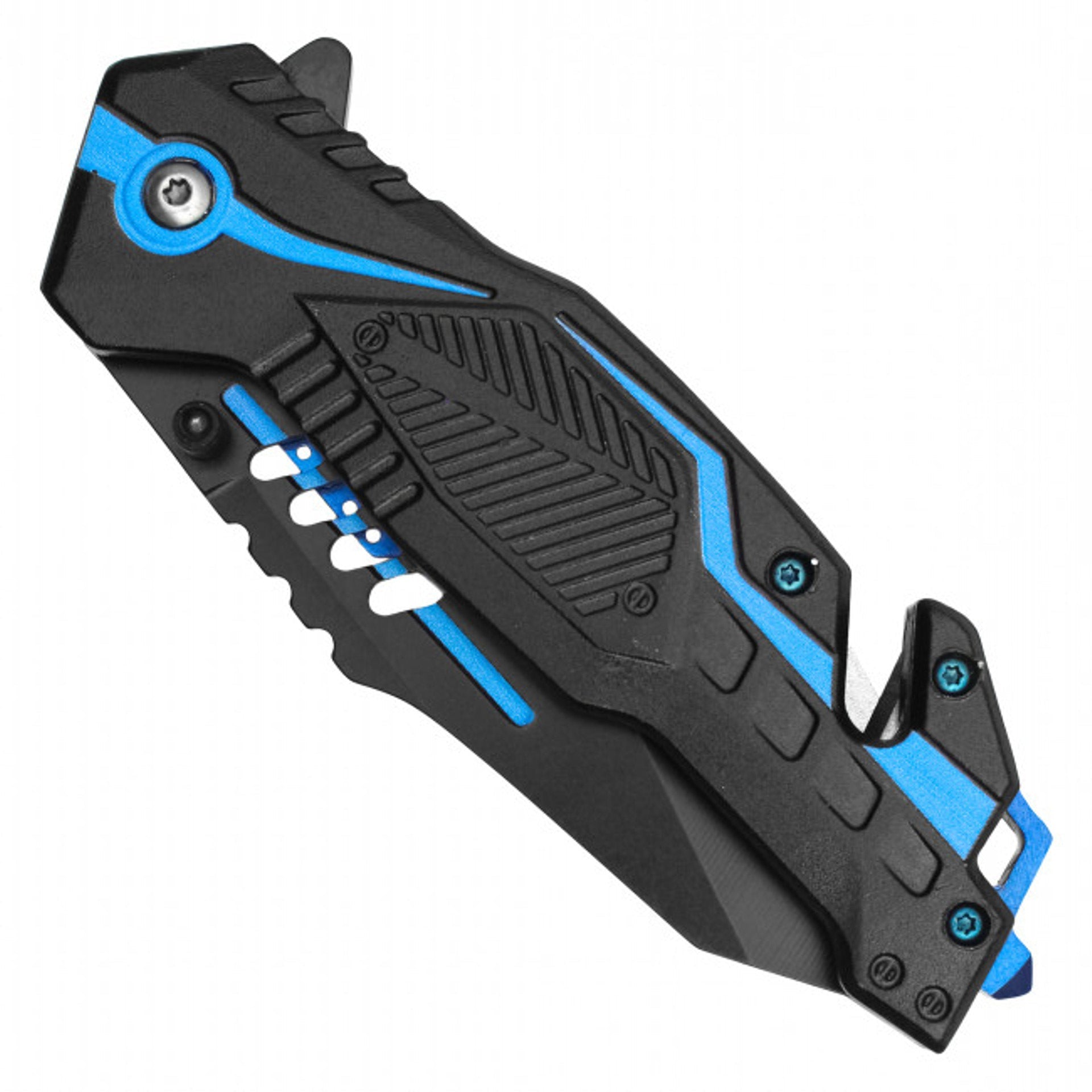 8.5" Tactical Pocket Knife – Black & Blue Steel Blade And Handle
