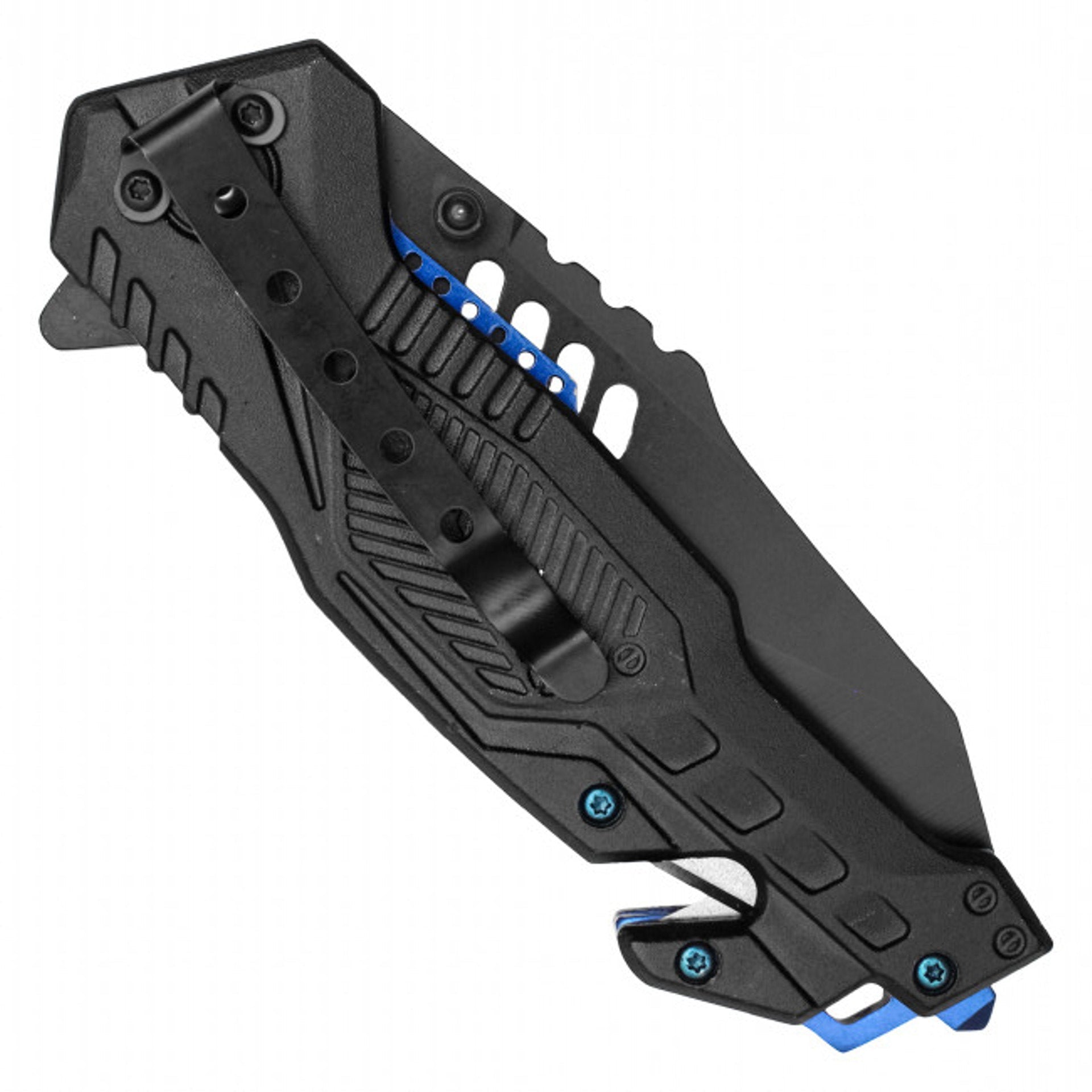 8.5" Tactical Pocket Knife – Black & Blue Steel Blade And Handle