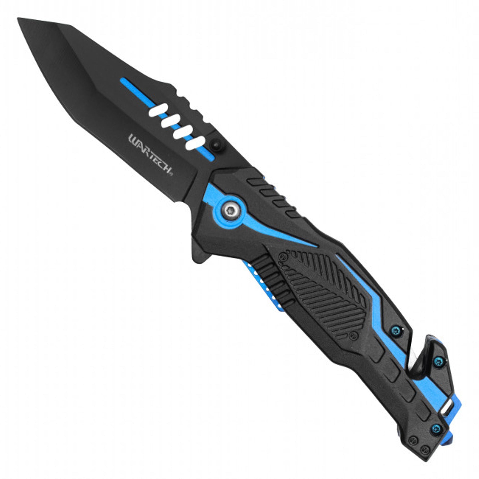 8.5" Tactical Pocket Knife – Black & Blue Steel Blade And Handle
