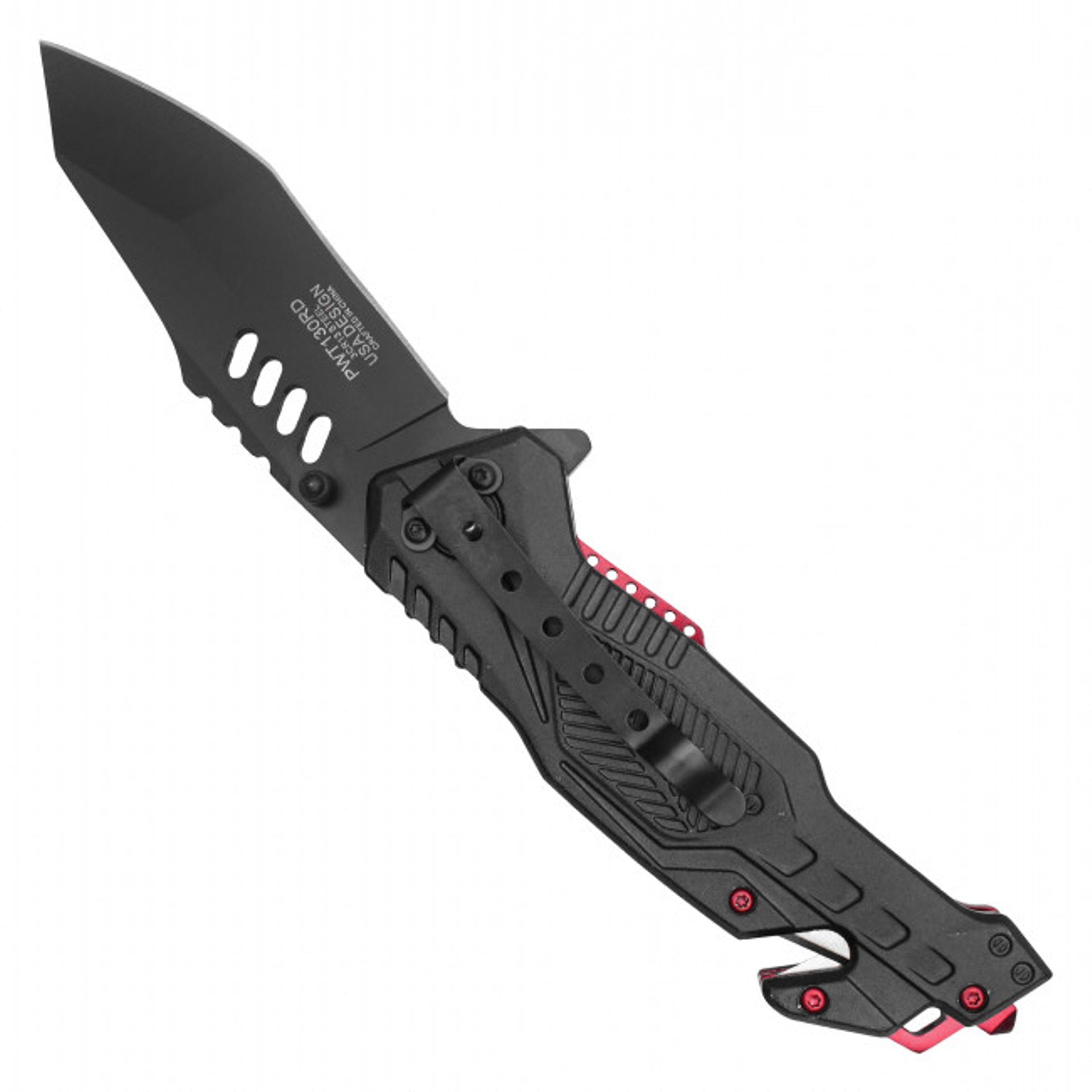 8.5" Tactical Pocket Knife – Black Steel Blade & Red Handle
