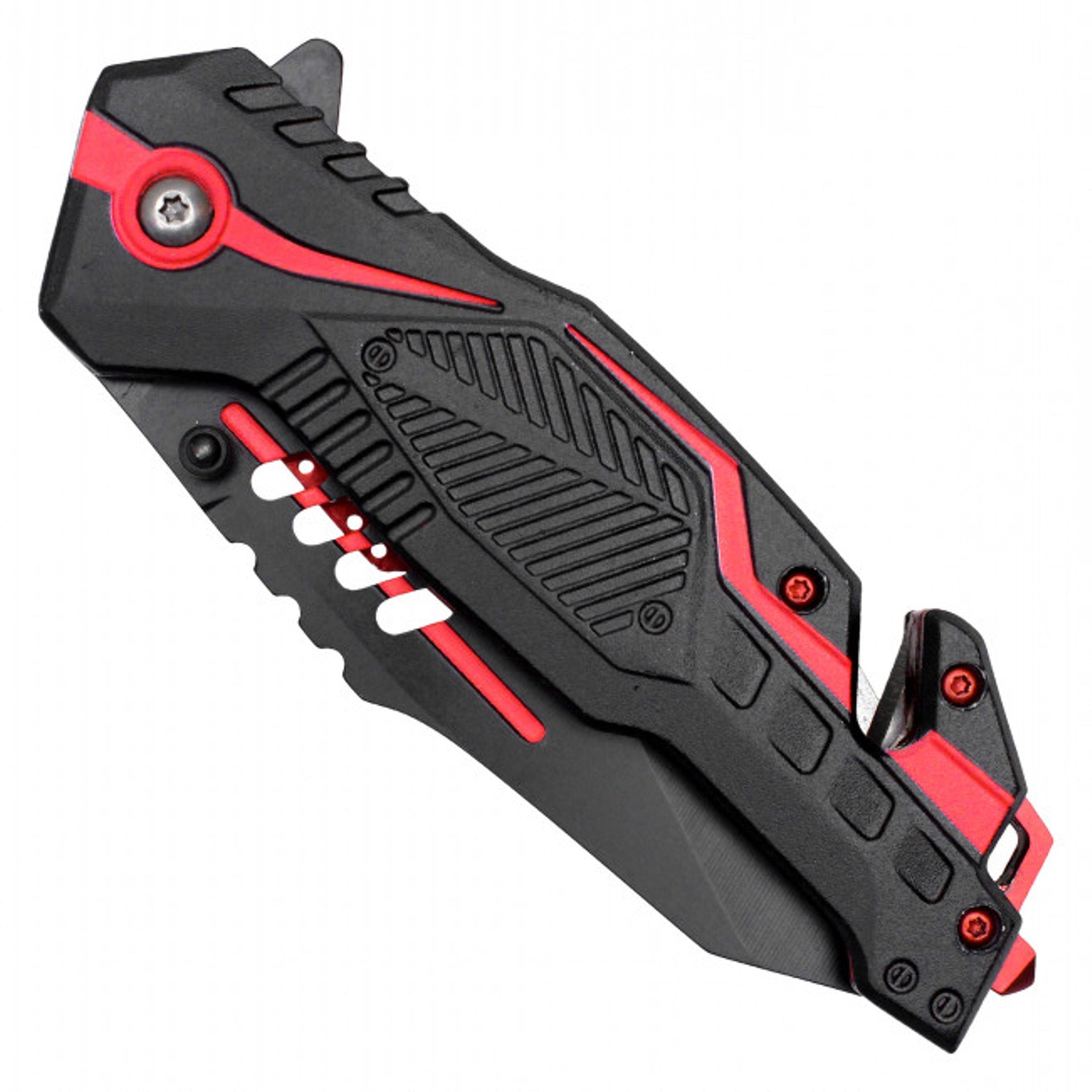 8.5" Tactical Pocket Knife – Black Steel Blade & Red Handle