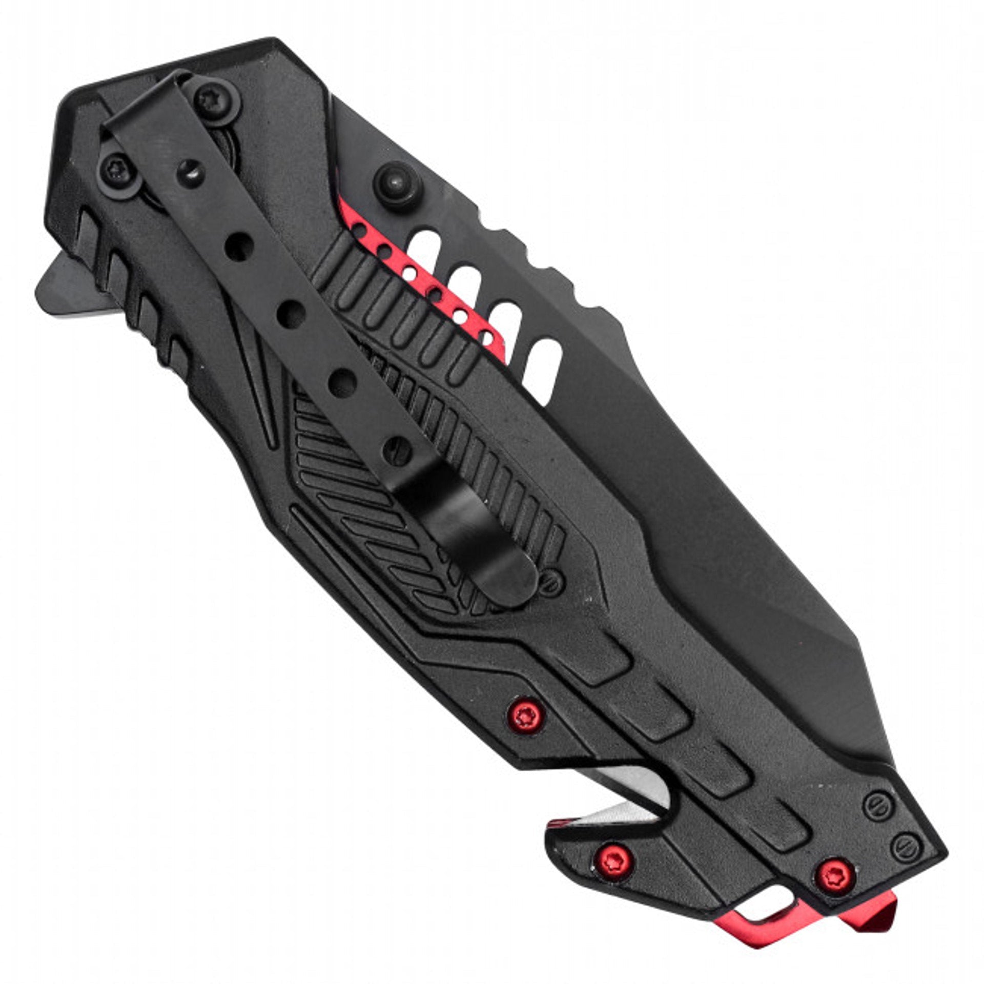 8.5" Tactical Pocket Knife – Black Steel Blade & Red Handle