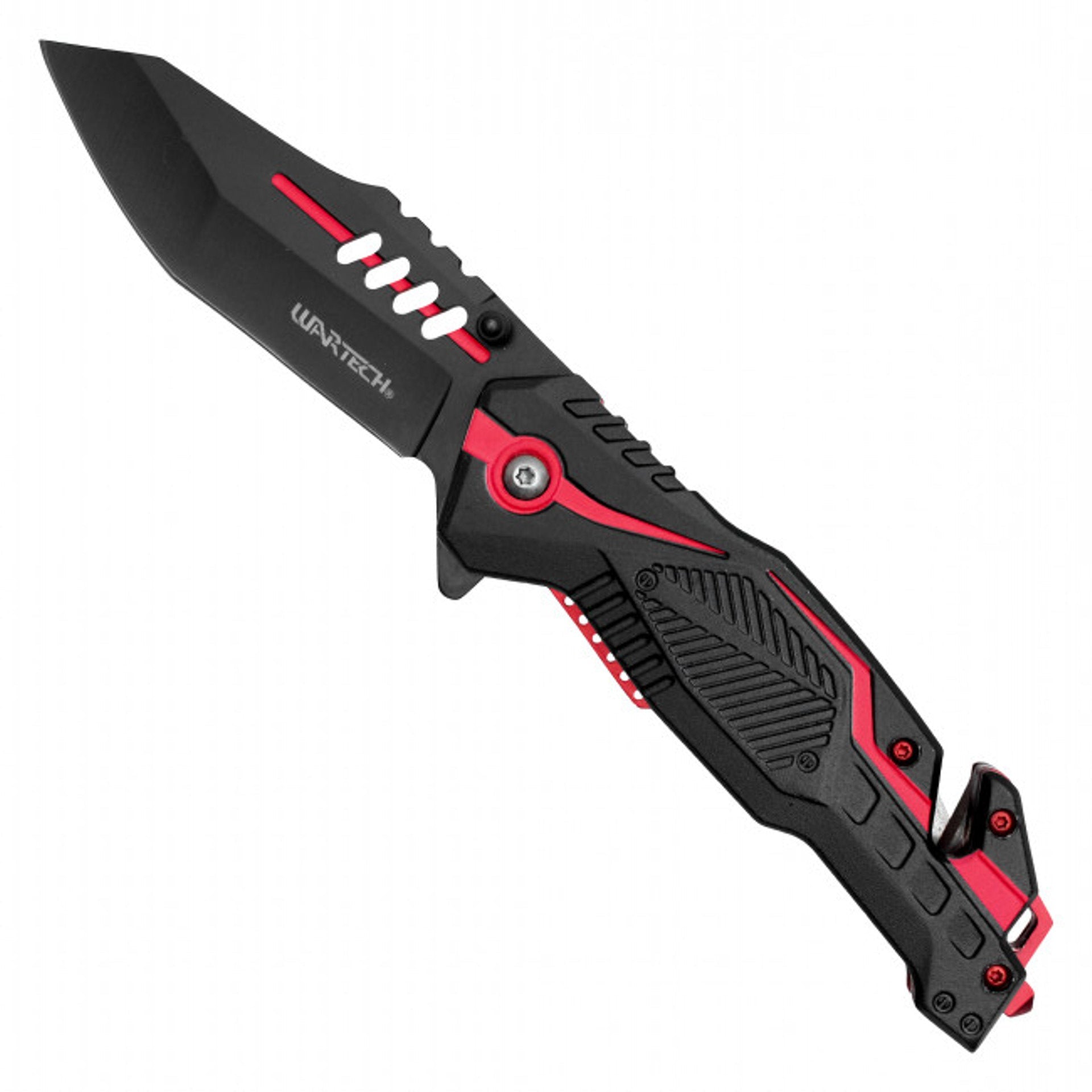 8.5" Tactical Pocket Knife – Black Steel Blade & Red Handle