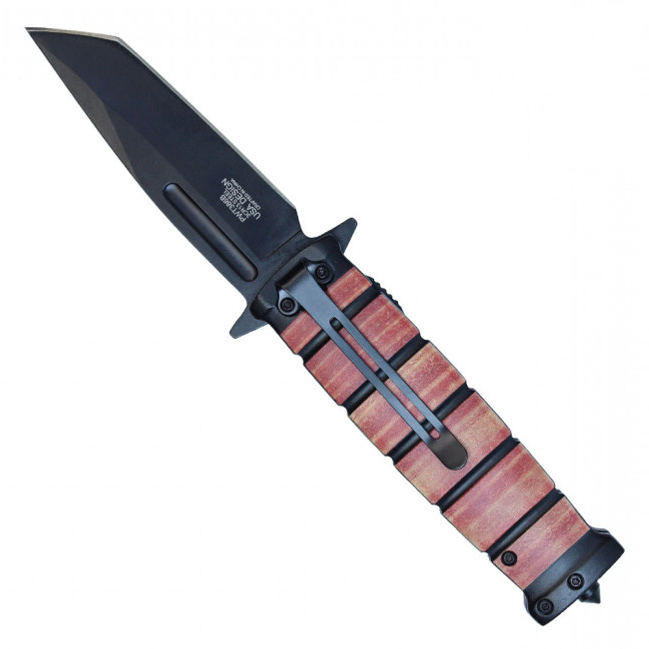 8.5" Military-Style Tanto Pocket Knife with Leather Print Handle