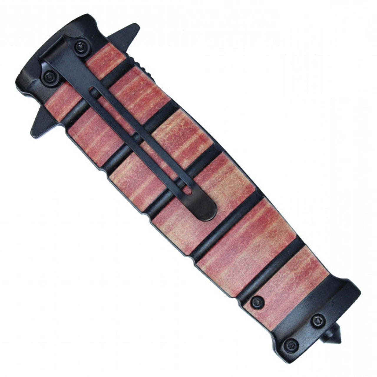 8.5" Military-Style Tanto Pocket Knife with Leather Print Handle