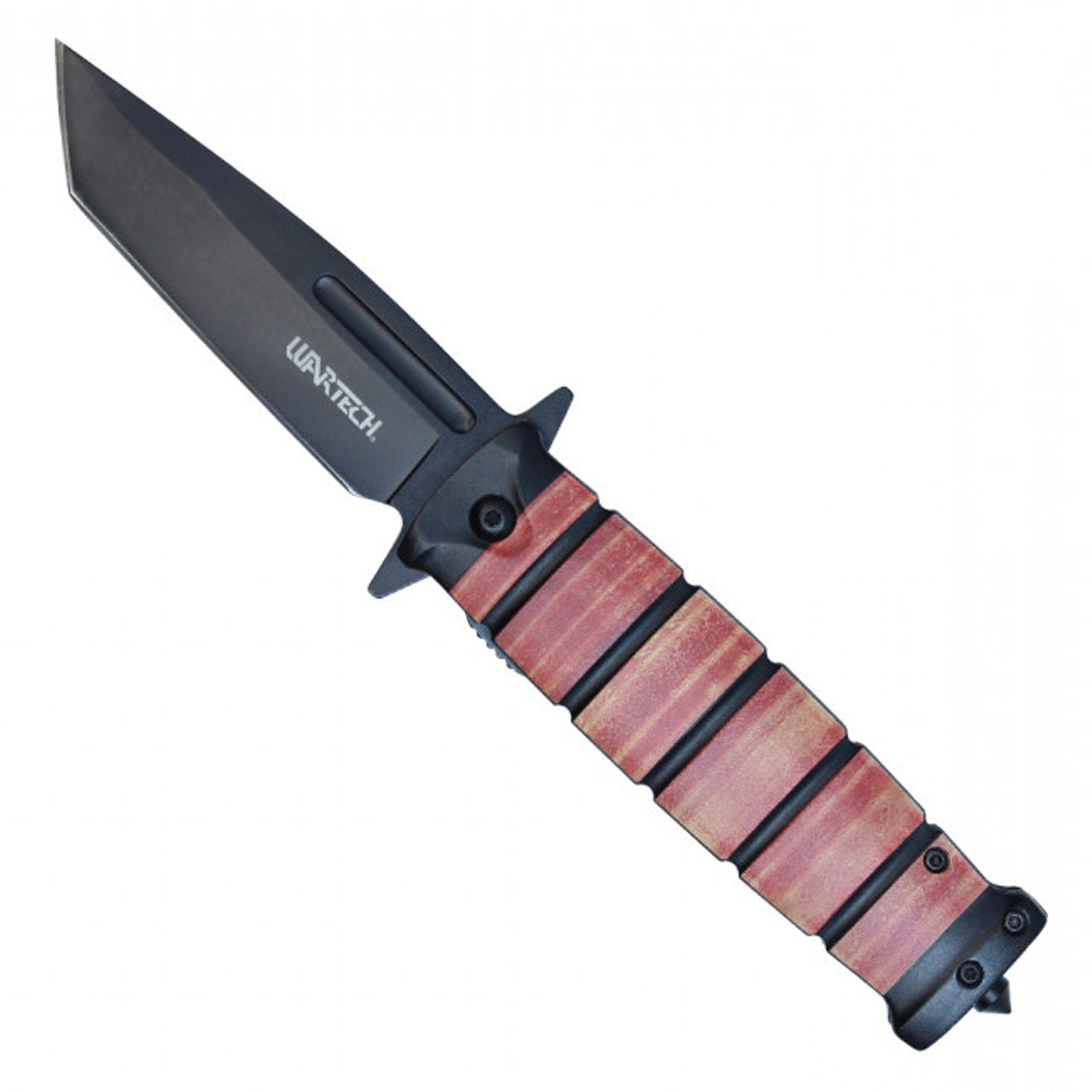 8.5" Military-Style Tanto Pocket Knife with Leather Print Handle