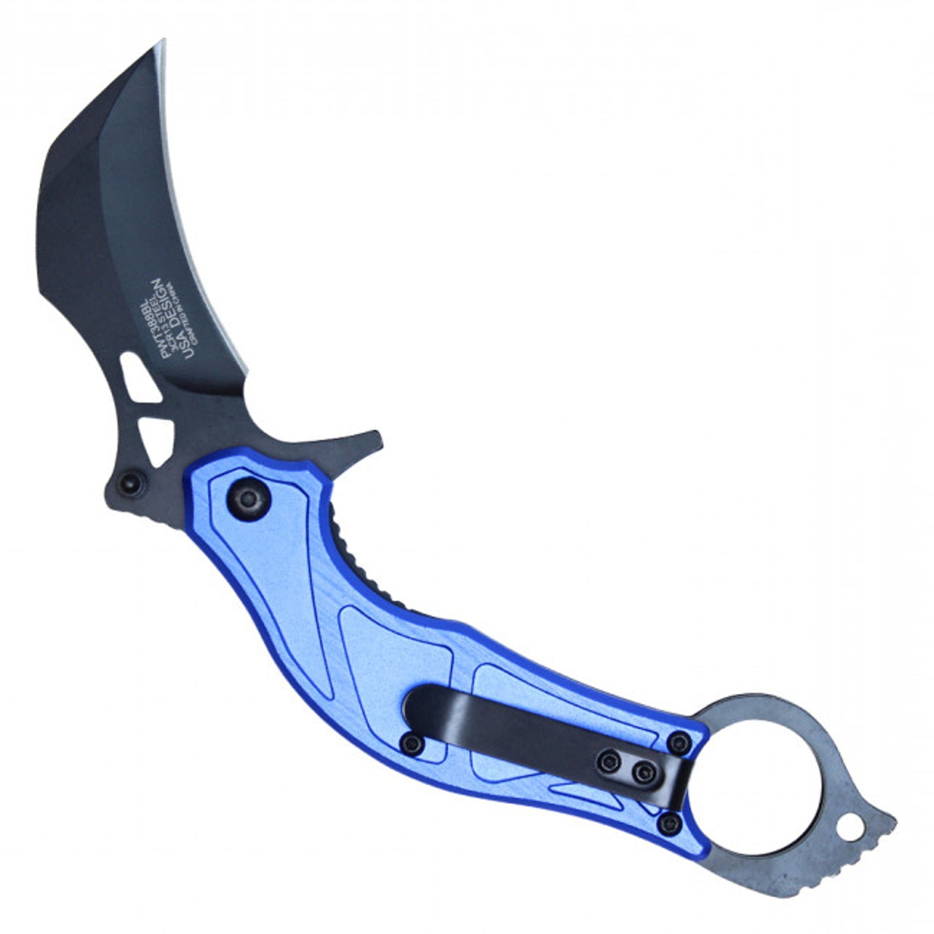 7" Blue Karambit with Black 3CR13 Blade