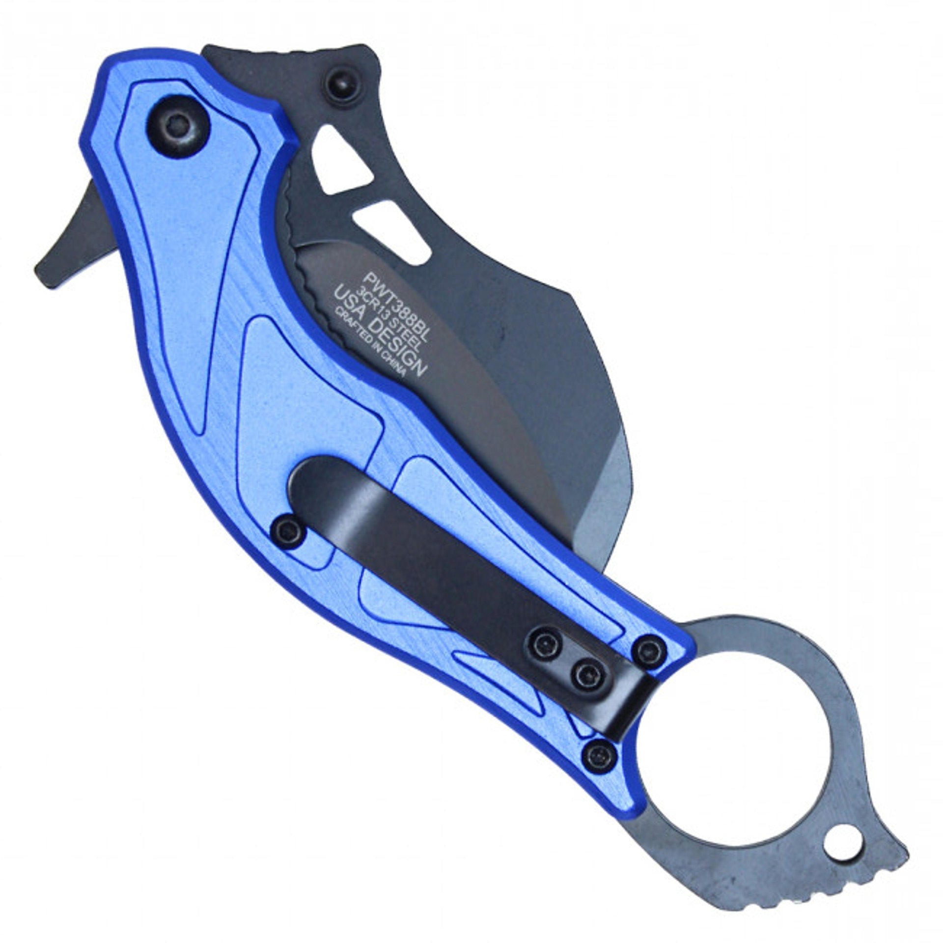 7" Blue Karambit with Black 3CR13 Blade