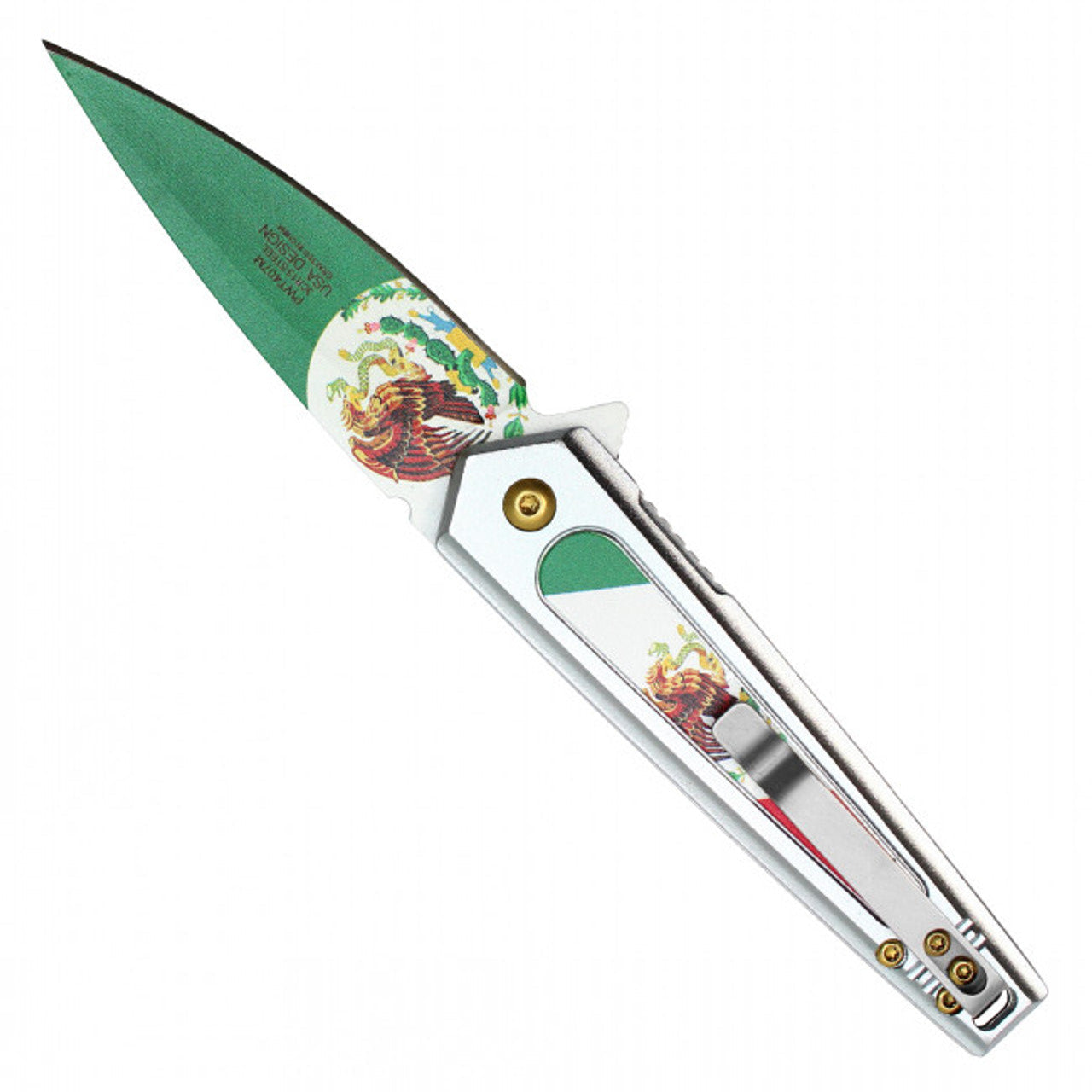 7.5" Mexico-Themed Pocket Knife with Flag Design