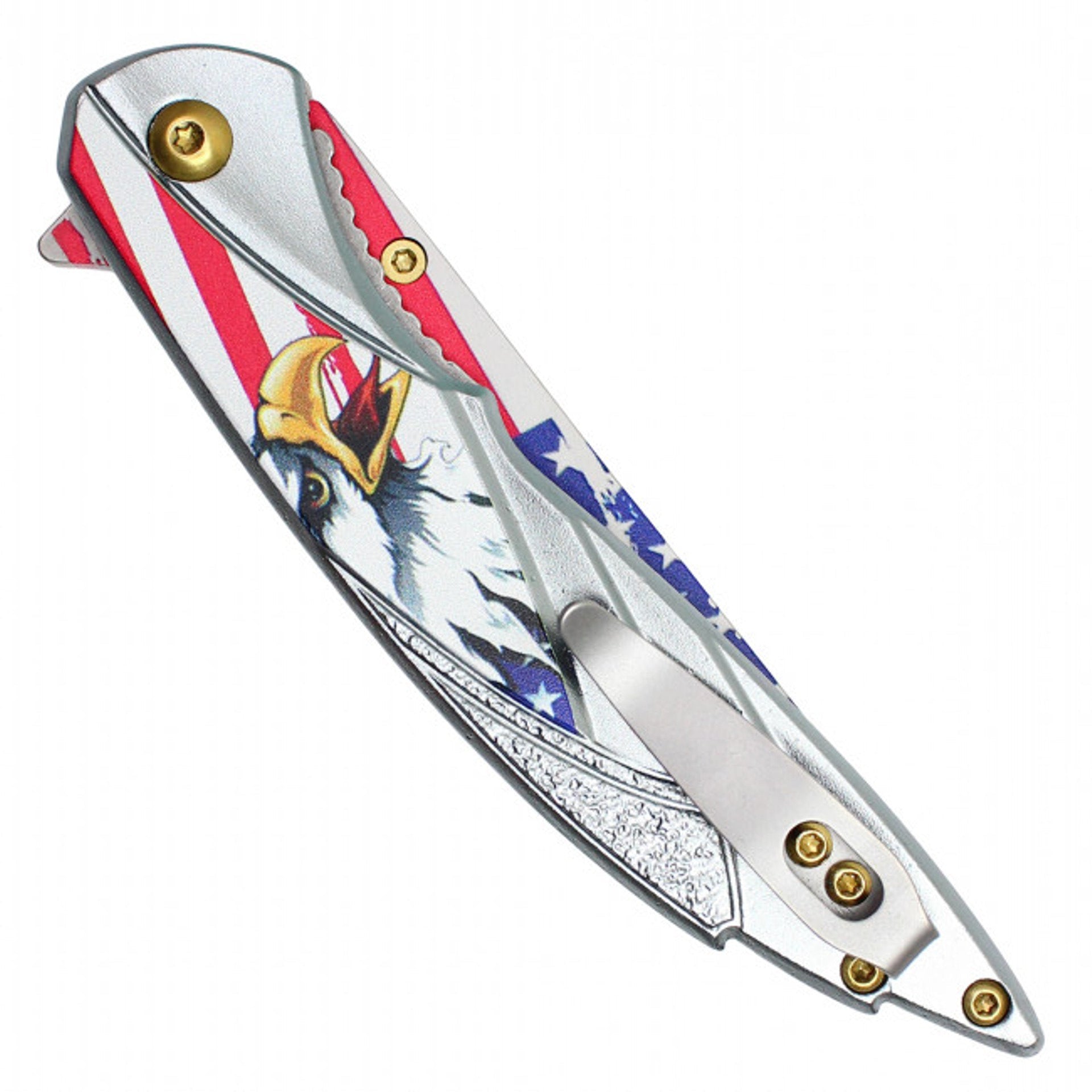 8" Silver USA Patriotic Pocket Knife