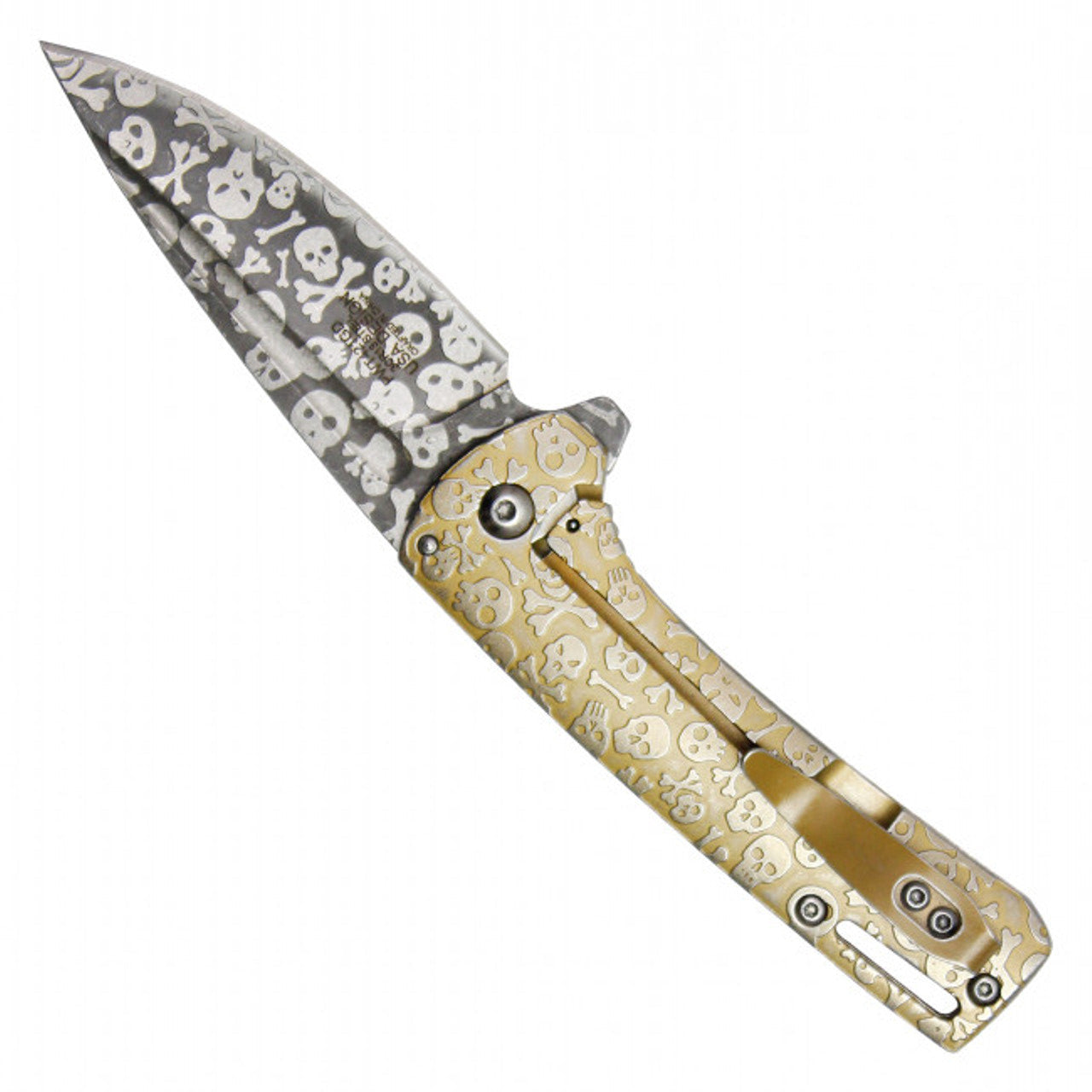 7" Skull Reaper Gold Pocket Knife