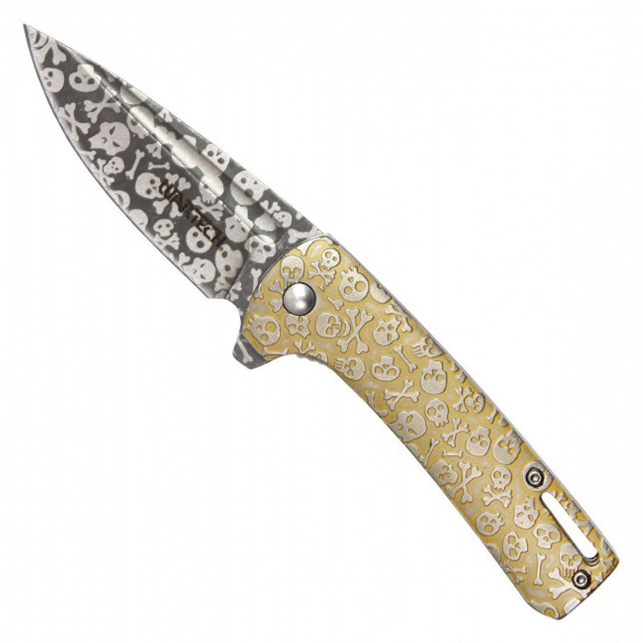 7" Skull Reaper Gold Pocket Knife