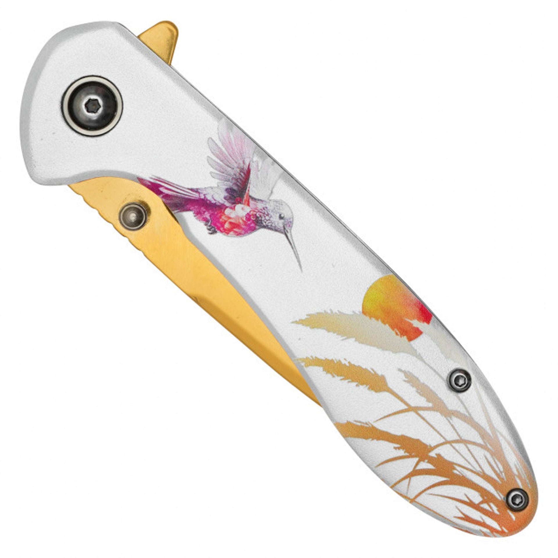 WARTECH 7.75" Gold Hummingbird Pocket Knife – Elegance Meets Functionality