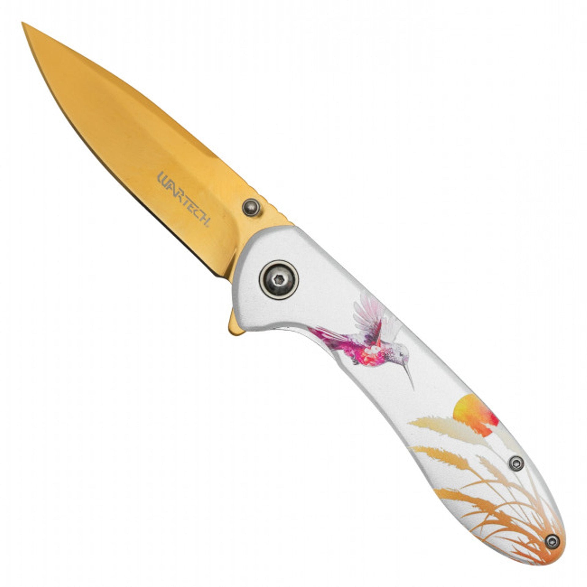 WARTECH 7.75" Gold Hummingbird Pocket Knife – Elegance Meets Functionality