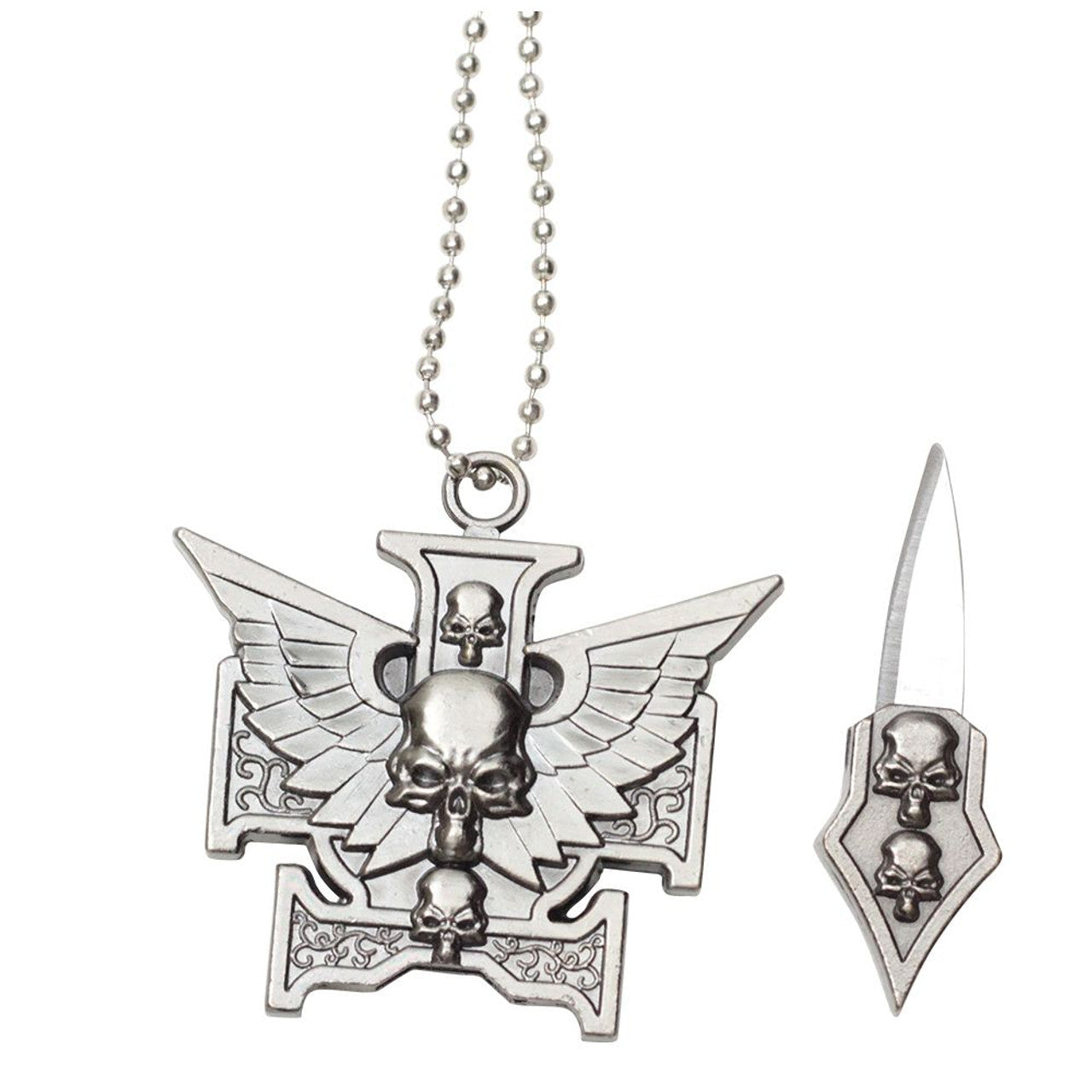 Winged Skull Necklace with Hidden Blade