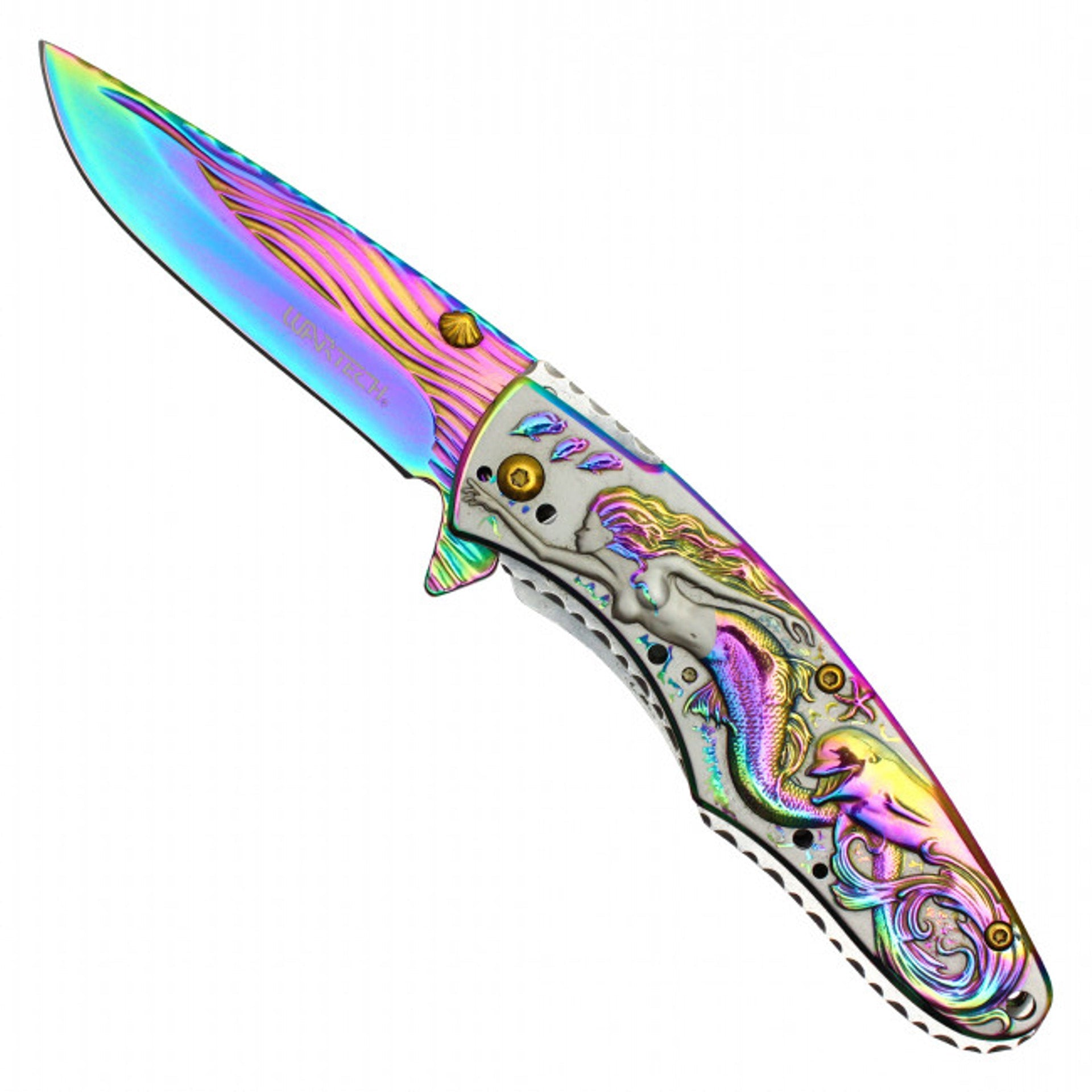 8" Rainbow Mermaid Pocket Knife – 3D Mermaid Handle & Rainbow Blade