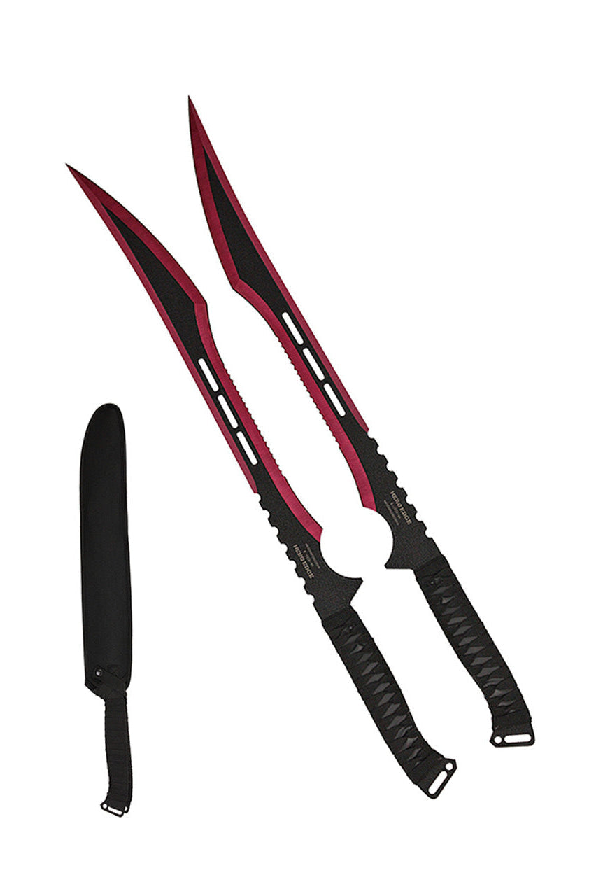 2-Piece Full Tang Red Blade Ninja Sword Set with Sheath