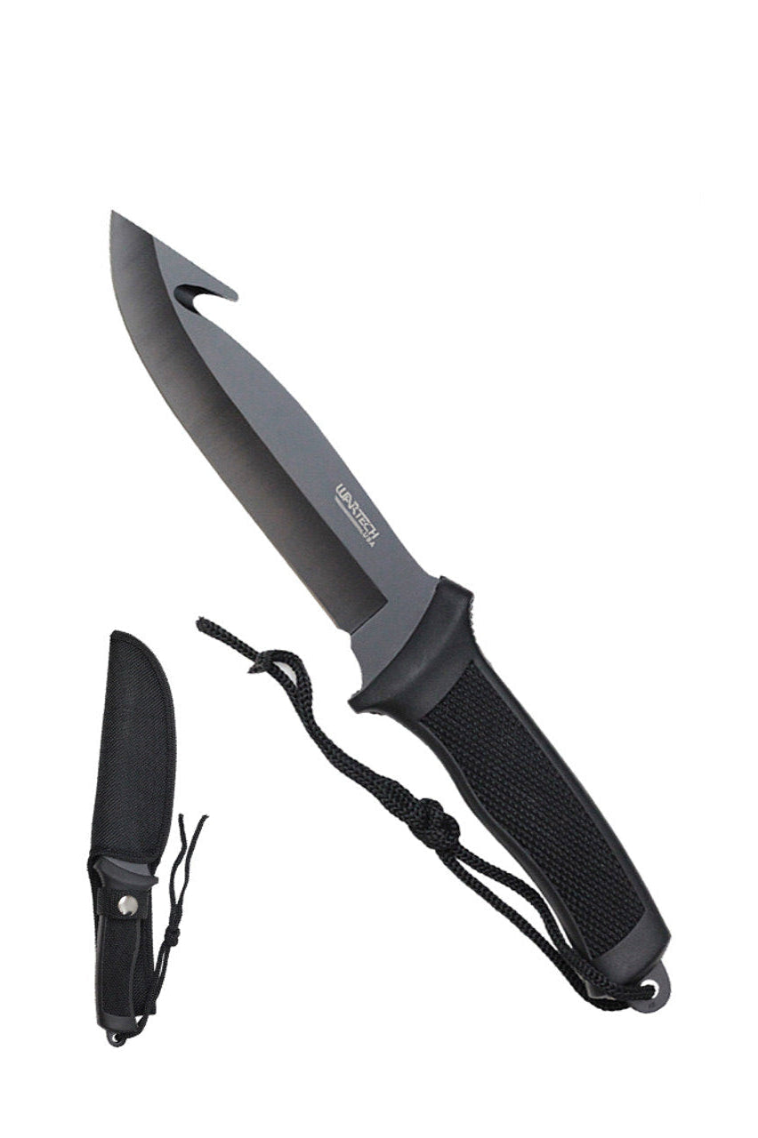 11" Black Fixed Hook Blade Hunting Knife with Sheath