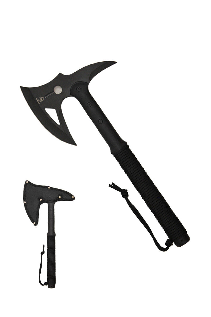 8" x 17" Black Tactical Axe with Cord Wrapped Handle