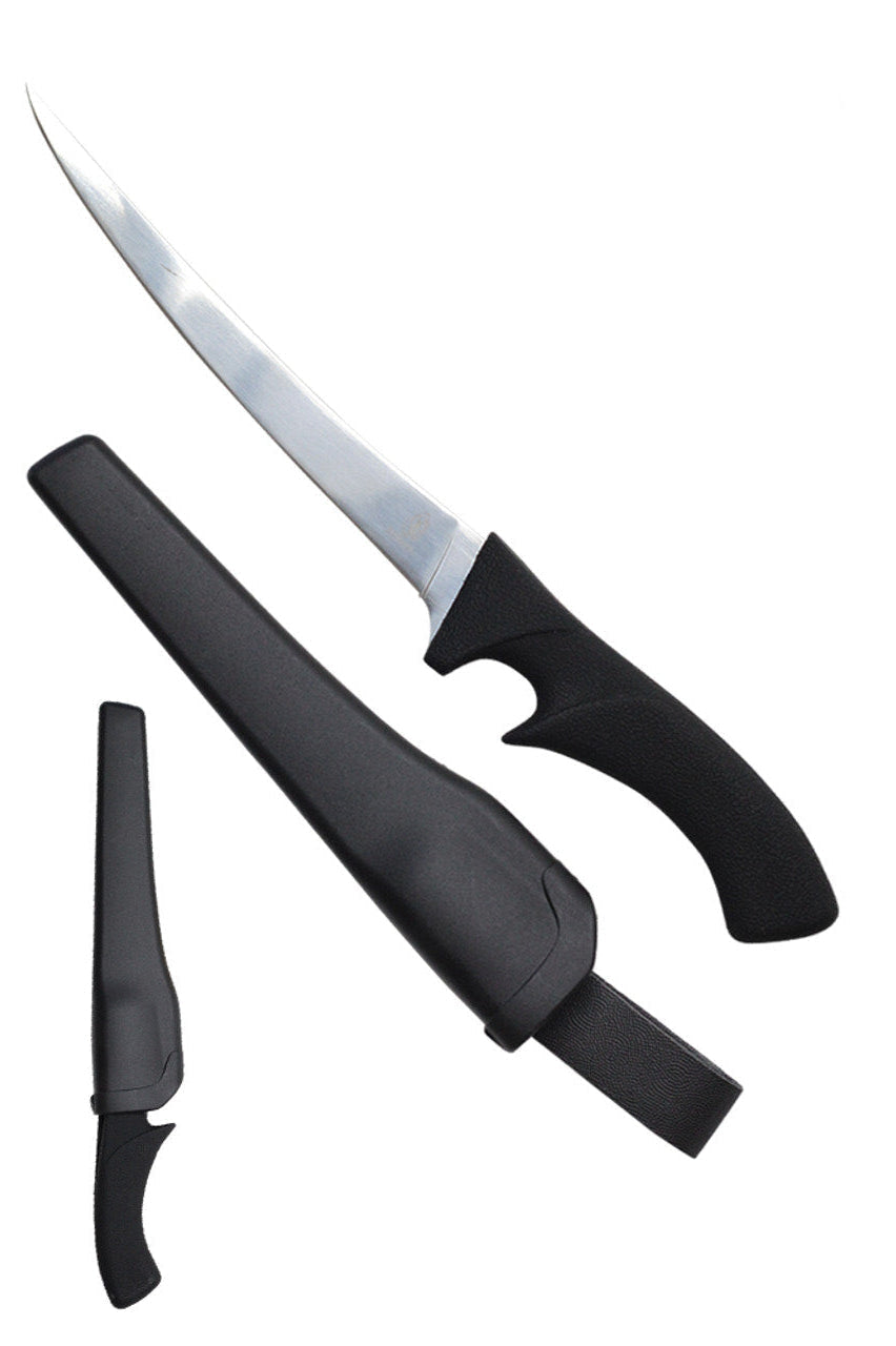 Buckshot Knives 12" Black Plastic Handle Fillet Knife with Sheath