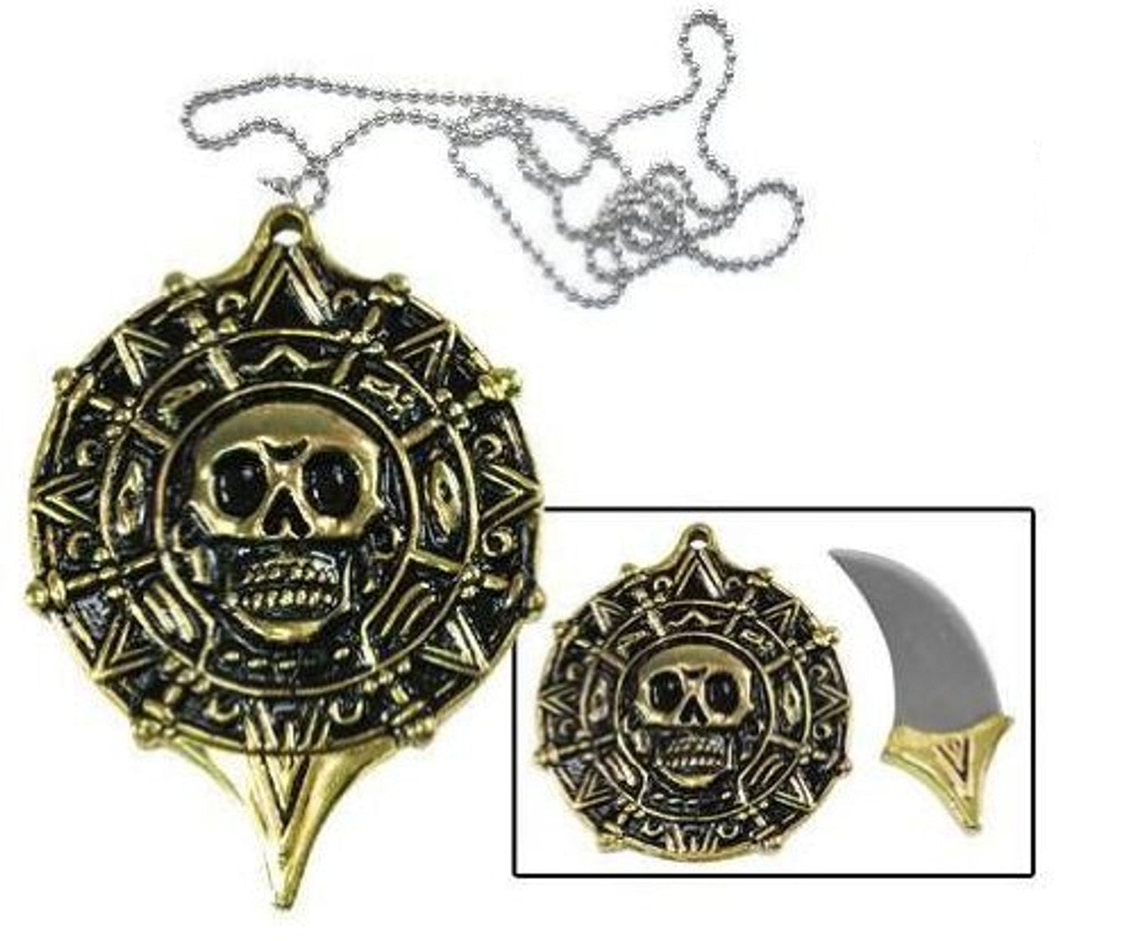 3" Fantasy Pirate Medallion Skull Necklace Knife